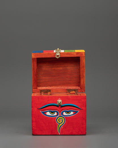 Wooden Box with Buddha Eyes | Tibetan Prayer Flag Colors