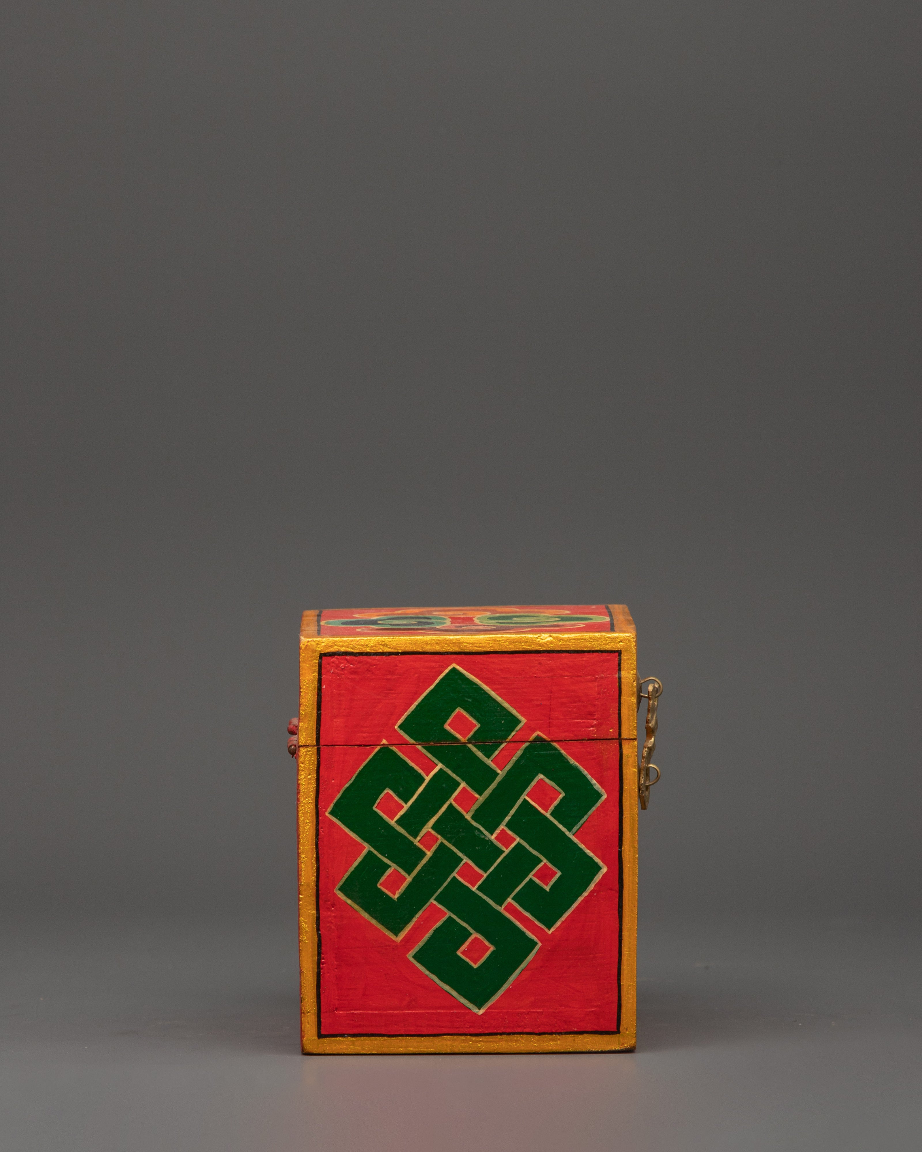 Tibetan Box Featuring A Wrathful Deity Face | Altar Decor For Protection
