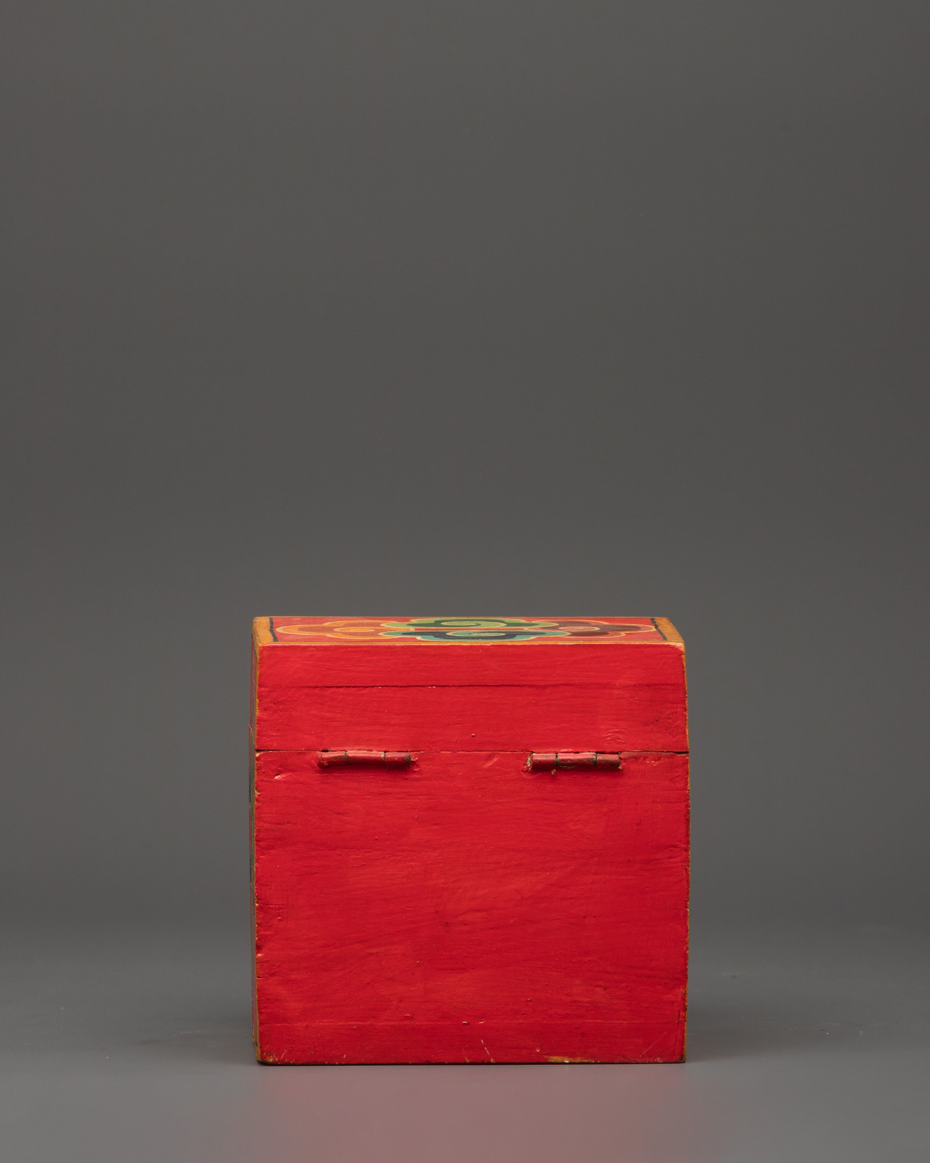 Tibetan Box Featuring A Wrathful Deity Face | Altar Decor For Protection