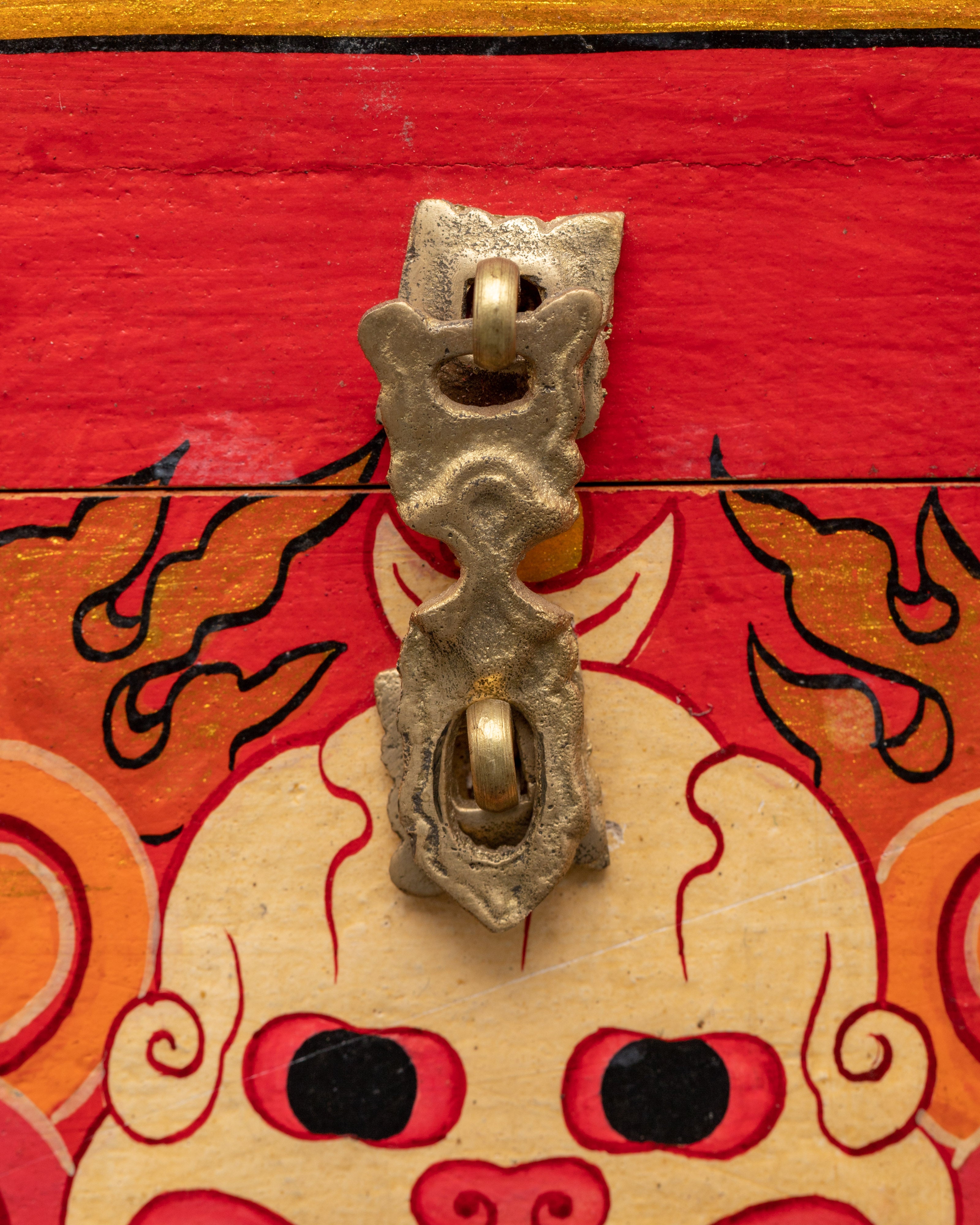 Tibetan Box Featuring A Wrathful Deity Face | Altar Decor For Protection