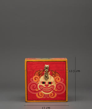 Tibetan Box Featuring A Wrathful Deity Face | Altar Decor For Protection