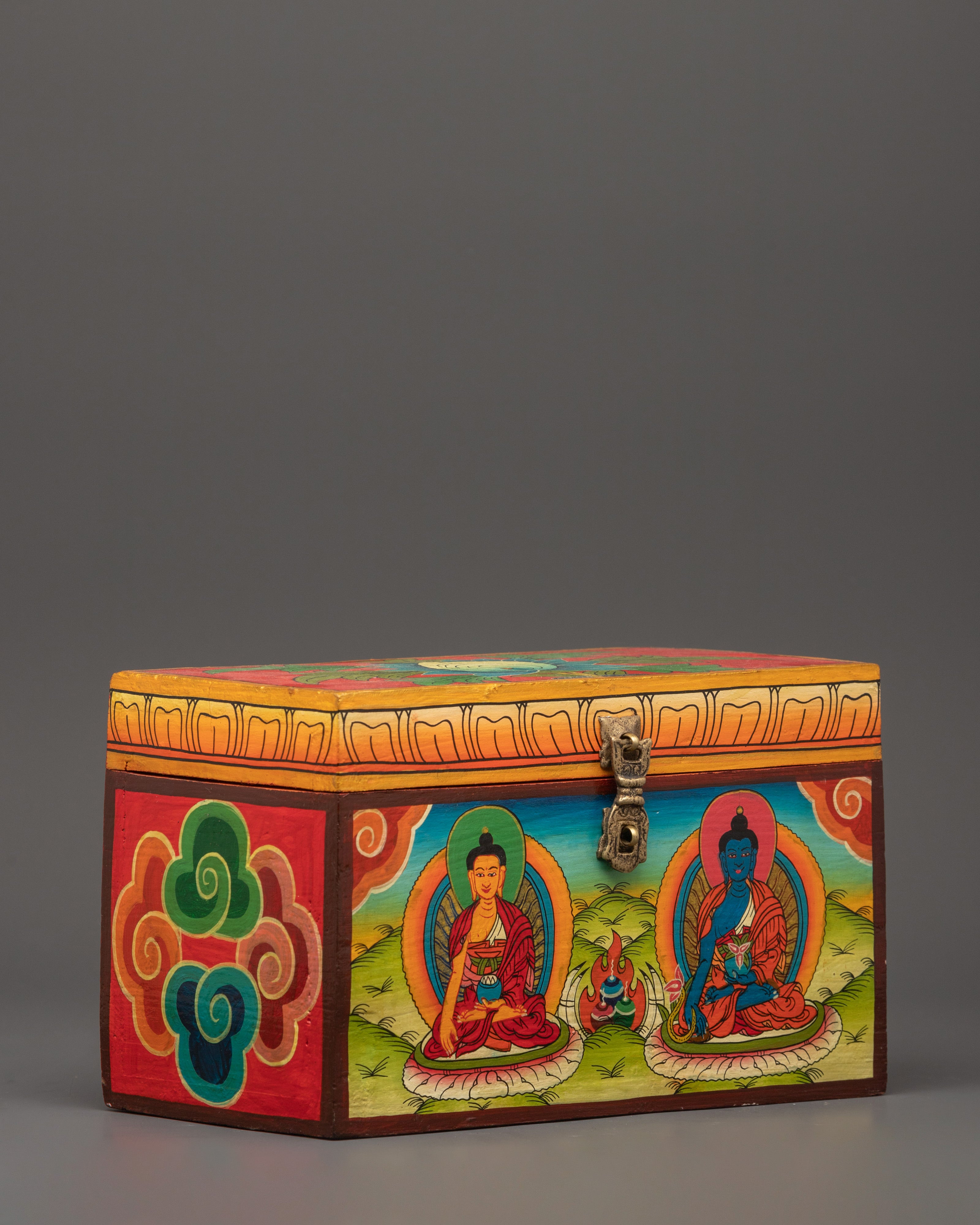 Tibetan Wooden Box | Shakyamuni Buddha and Medicine Buddha