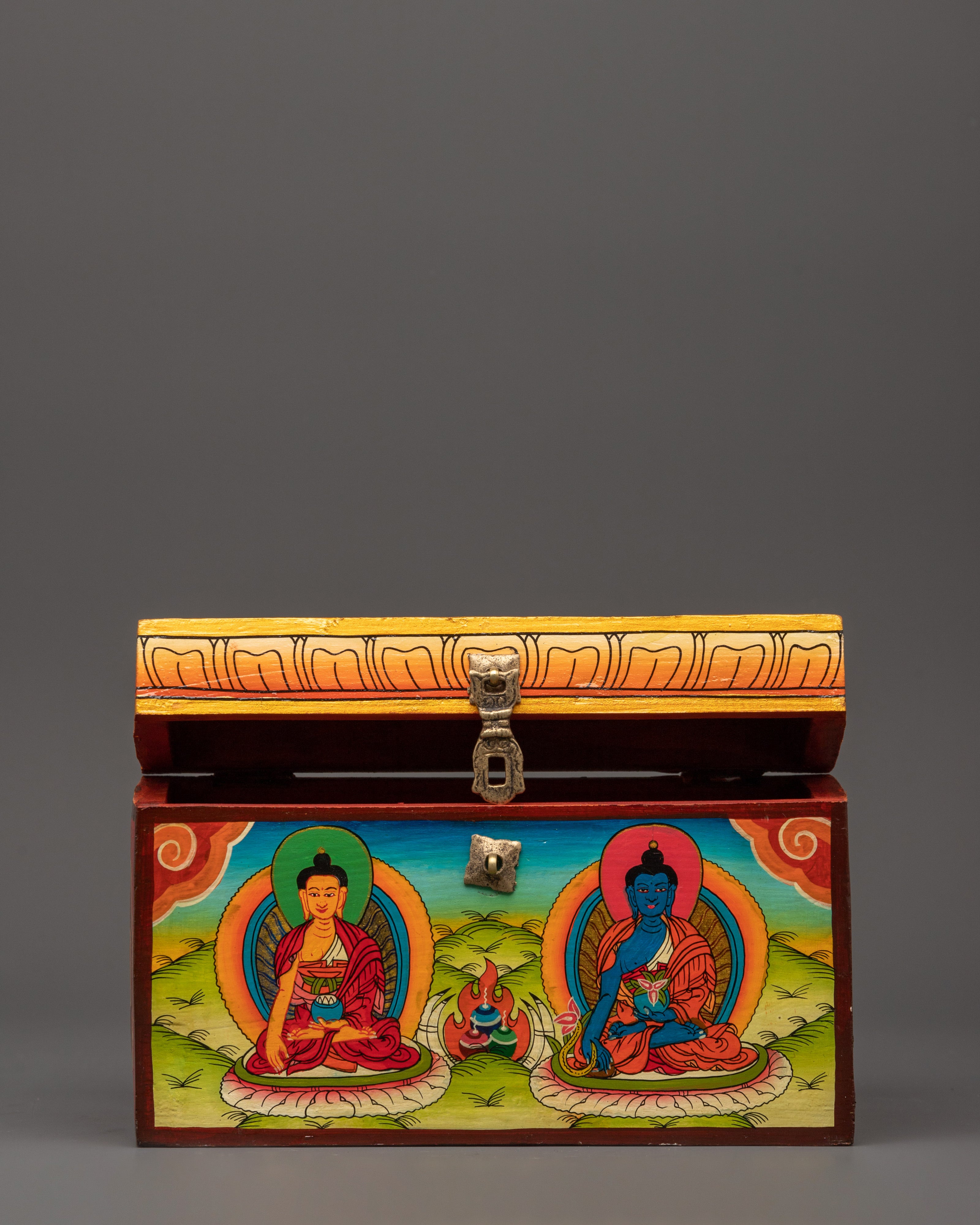Tibetan Wooden Box | Shakyamuni Buddha and Medicine Buddha