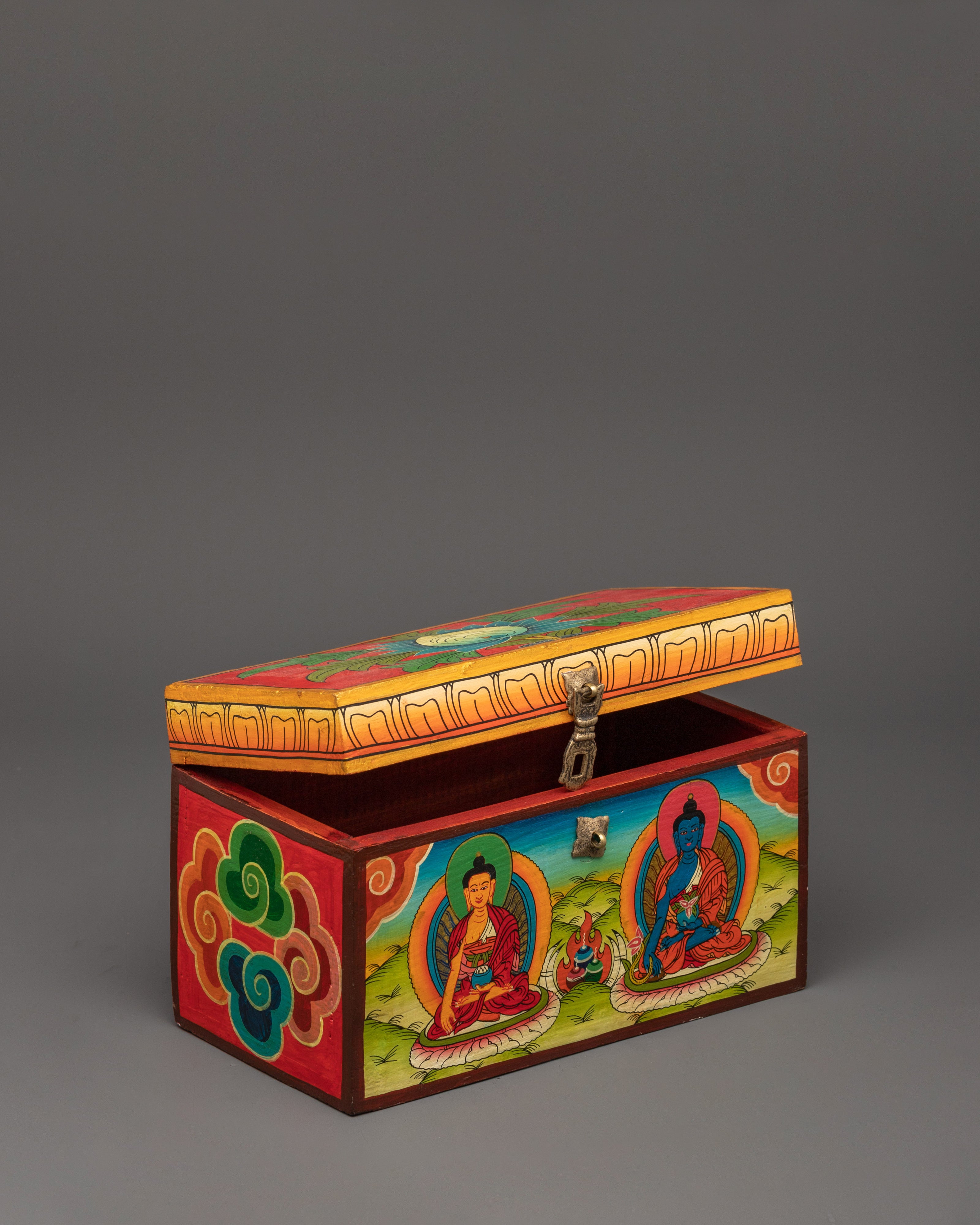 Tibetan Wooden Box | Shakyamuni Buddha and Medicine Buddha