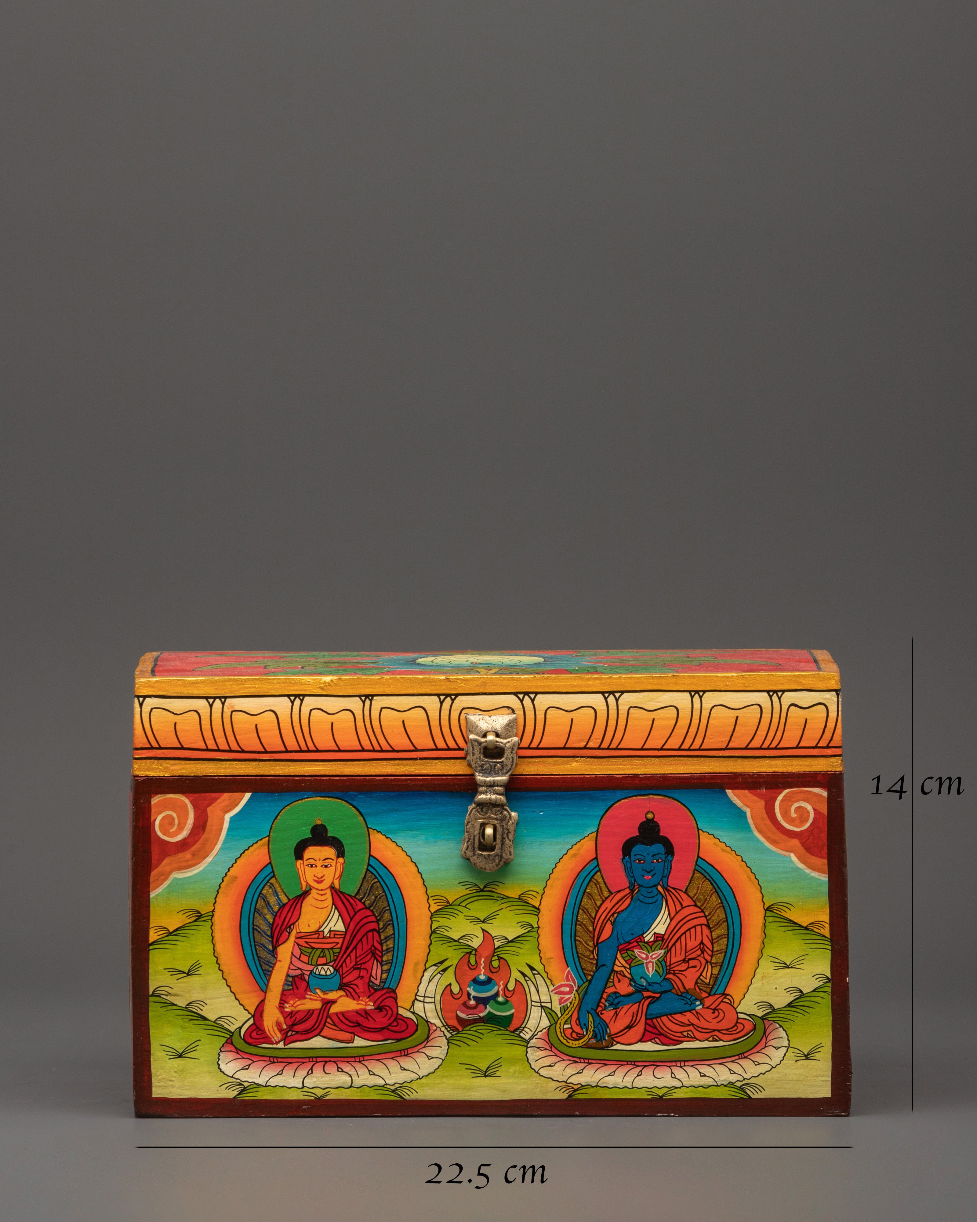 Tibetan Wooden Box | Shakyamuni Buddha and Medicine Buddha