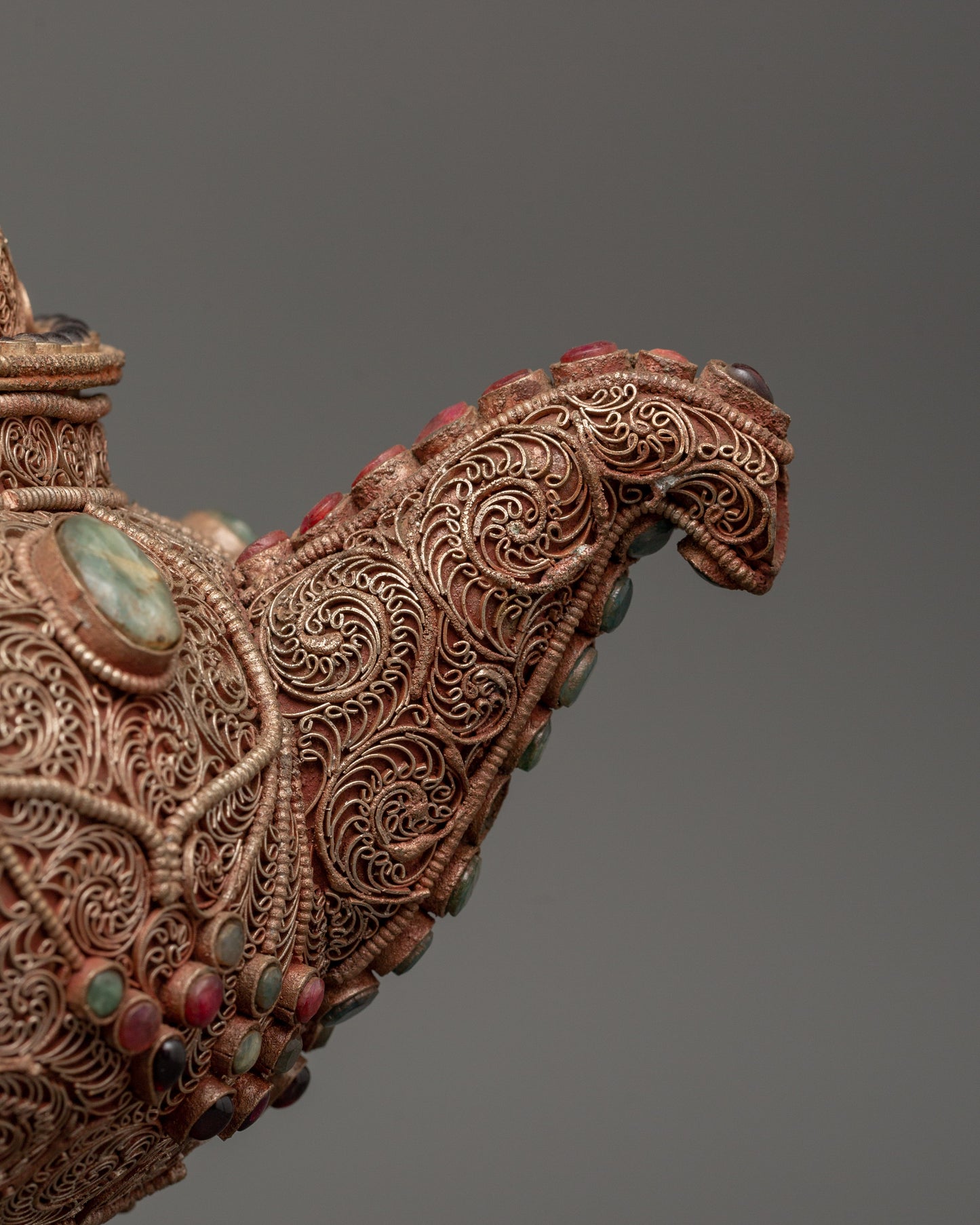 Handcrafted Religious Tea Pot | Spiritual Copper Tea Pot with Filigree Work