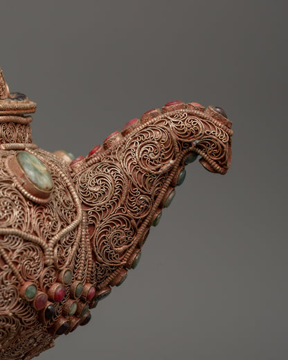 Handcrafted Religious Tea Pot | Spiritual Copper Tea Pot with Filigree Work