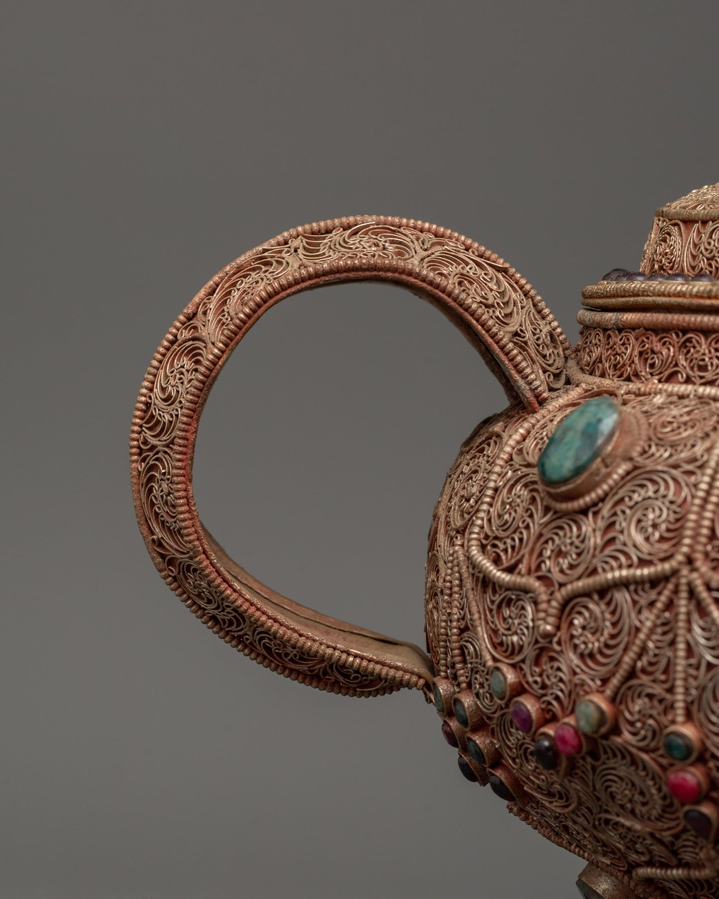 Handcrafted Religious Tea Pot | Spiritual Copper Tea Pot with Filigree Work