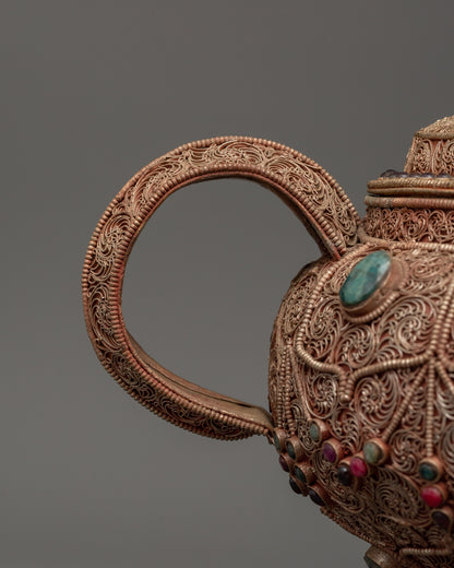 Handcrafted Religious Tea Pot | Spiritual Copper Tea Pot with Filigree Work