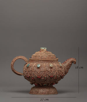 Handcrafted Religious Tea Pot | Spiritual Copper Tea Pot with Filigree Work