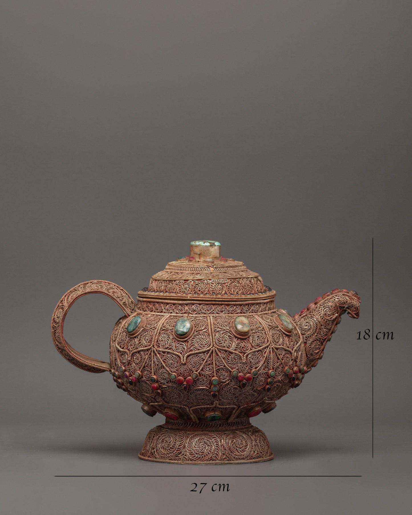 Handcrafted Religious Tea Pot | Spiritual Copper Tea Pot with Filigree Work