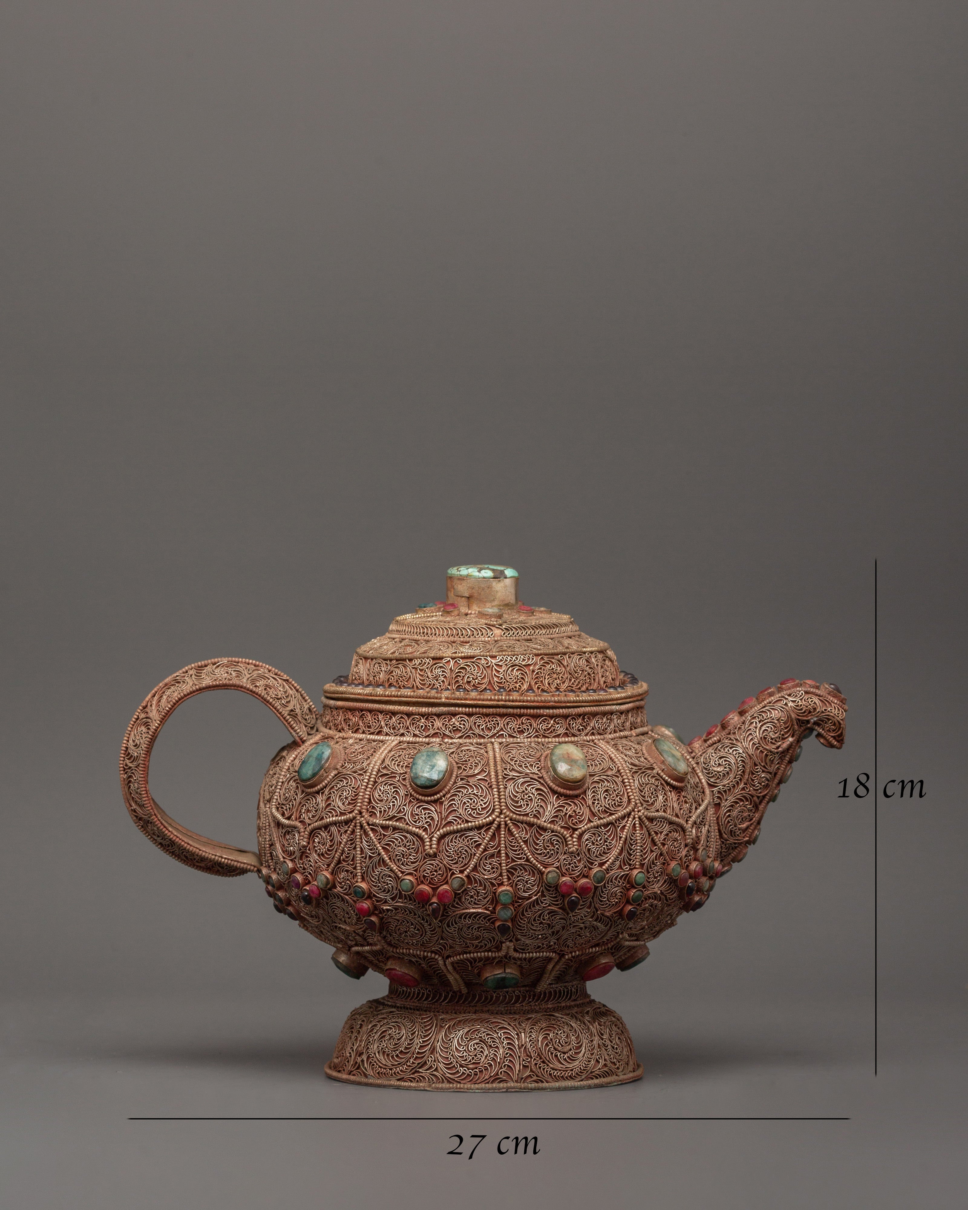 Handcrafted Religious Tea Pot | Spiritual Copper Tea Pot with Filigree Work