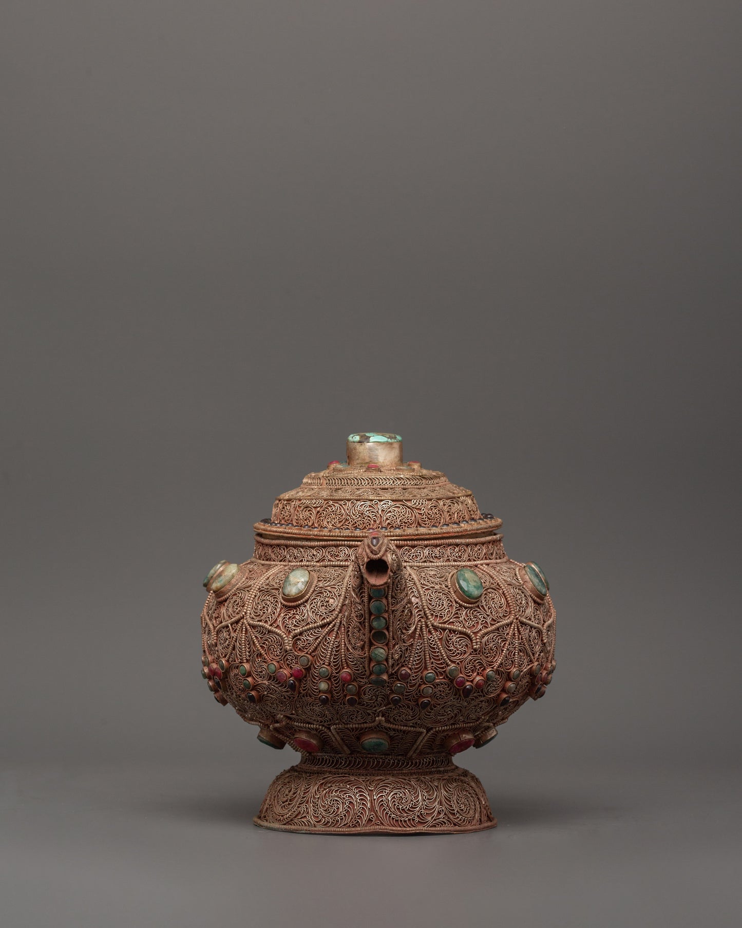 Handcrafted Religious Tea Pot | Spiritual Copper Tea Pot with Filigree Work