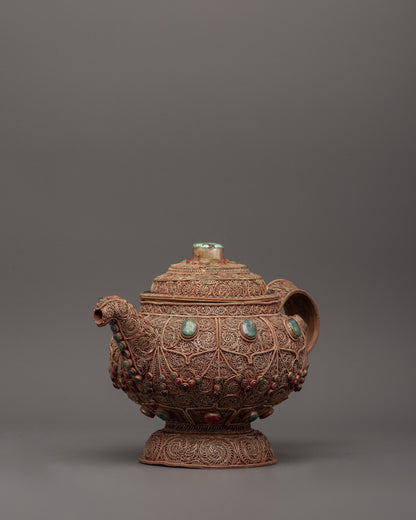 Handcrafted Religious Tea Pot | Spiritual Copper Tea Pot with Filigree Work