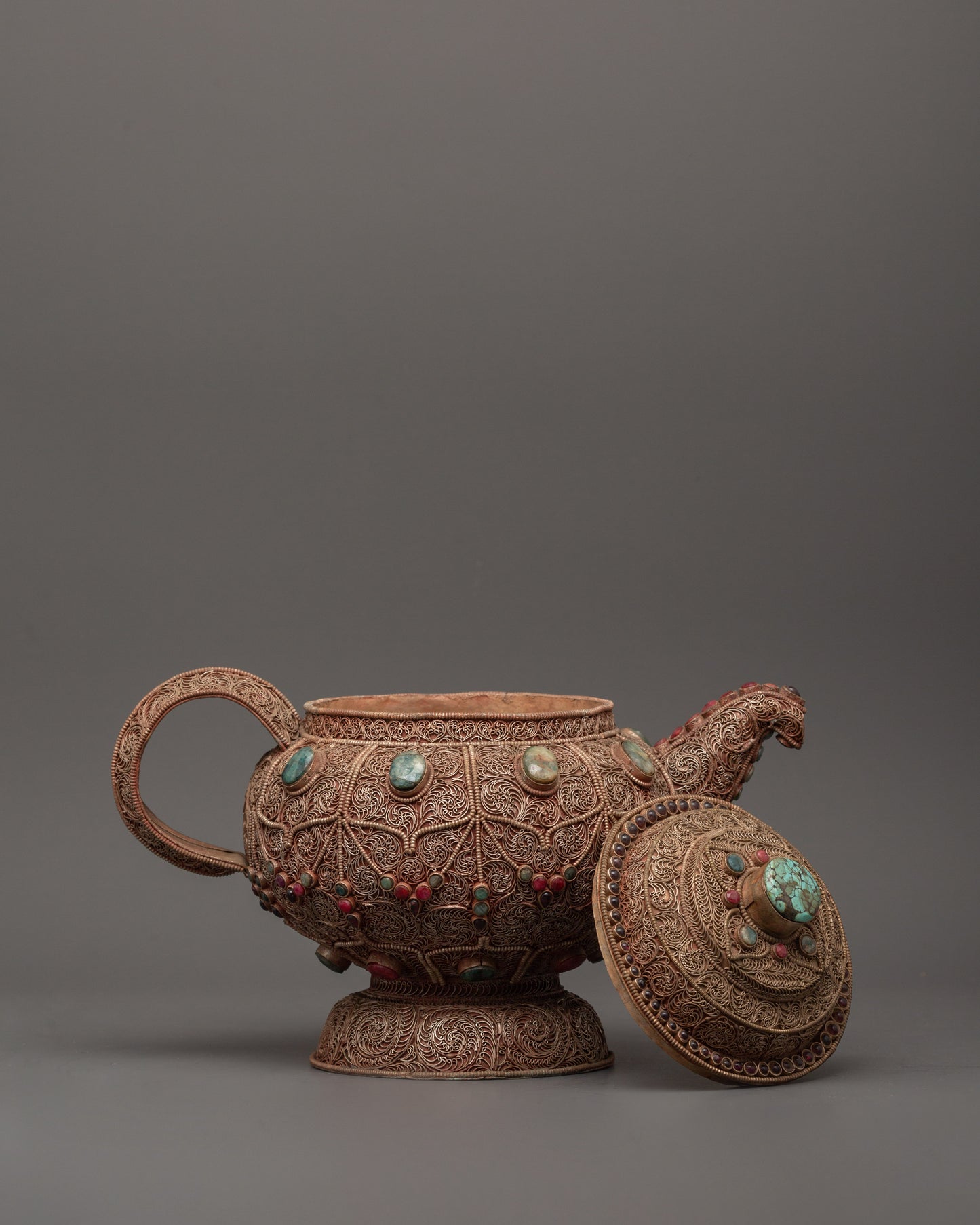 Handcrafted Religious Tea Pot | Spiritual Copper Tea Pot with Filigree Work