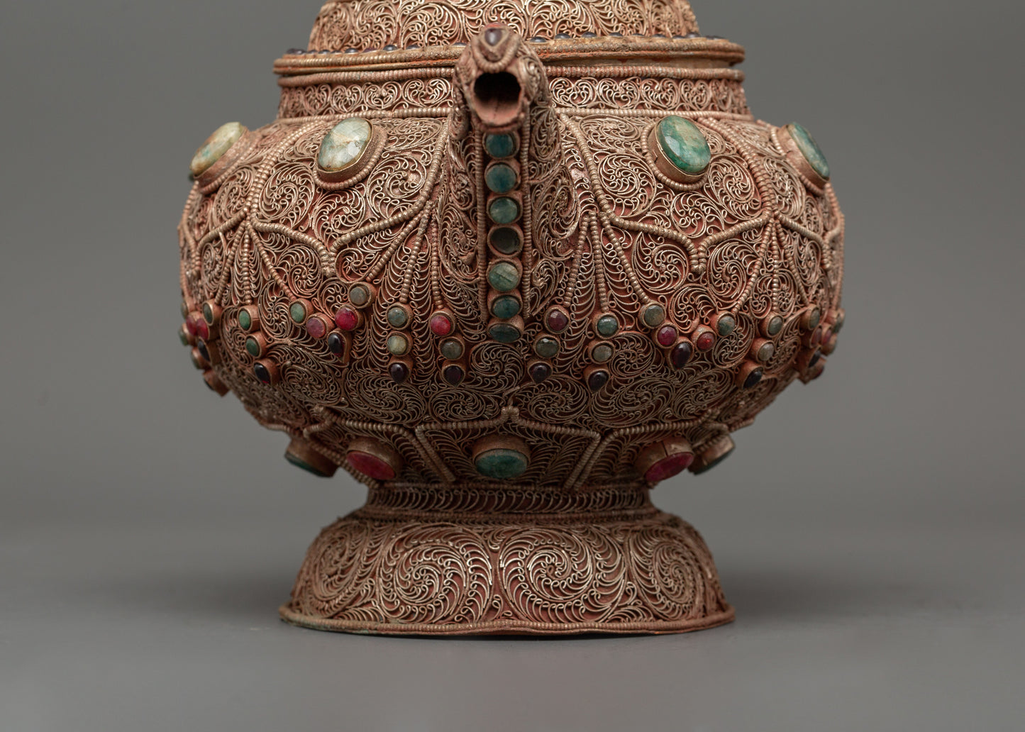 Handcrafted Religious Tea Pot | Spiritual Copper Tea Pot with Filigree Work