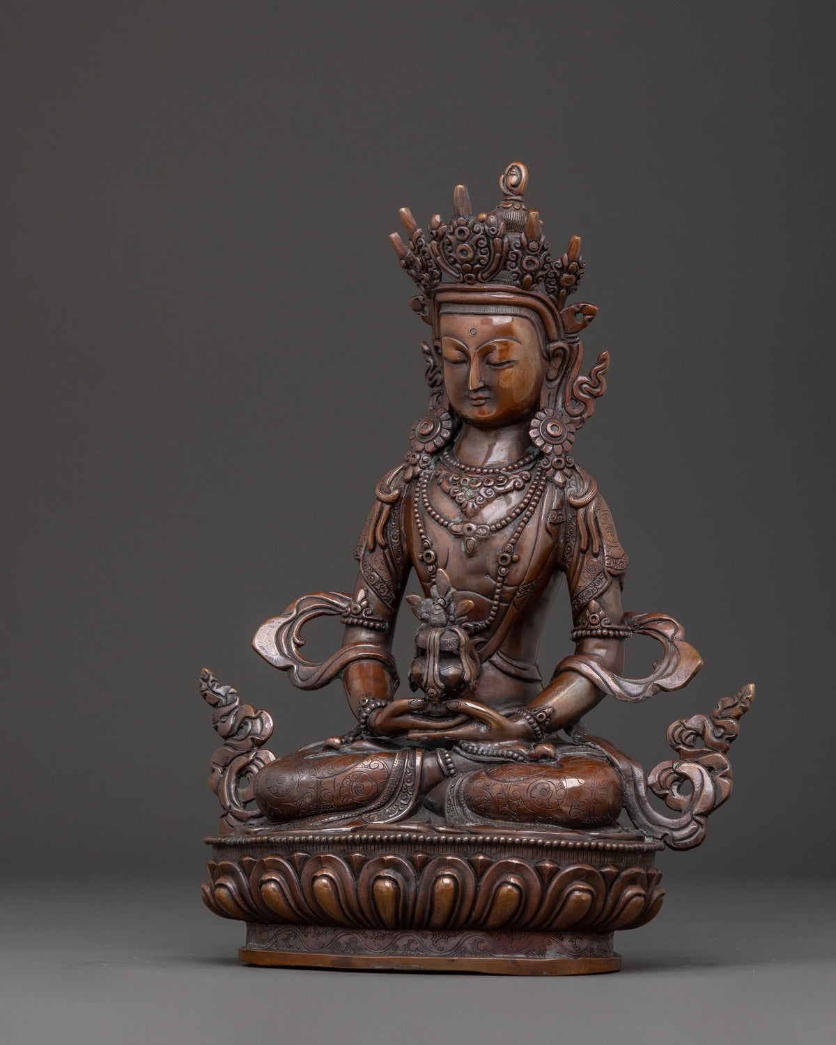Amitayus Longevity Copper Statue | Home Decor