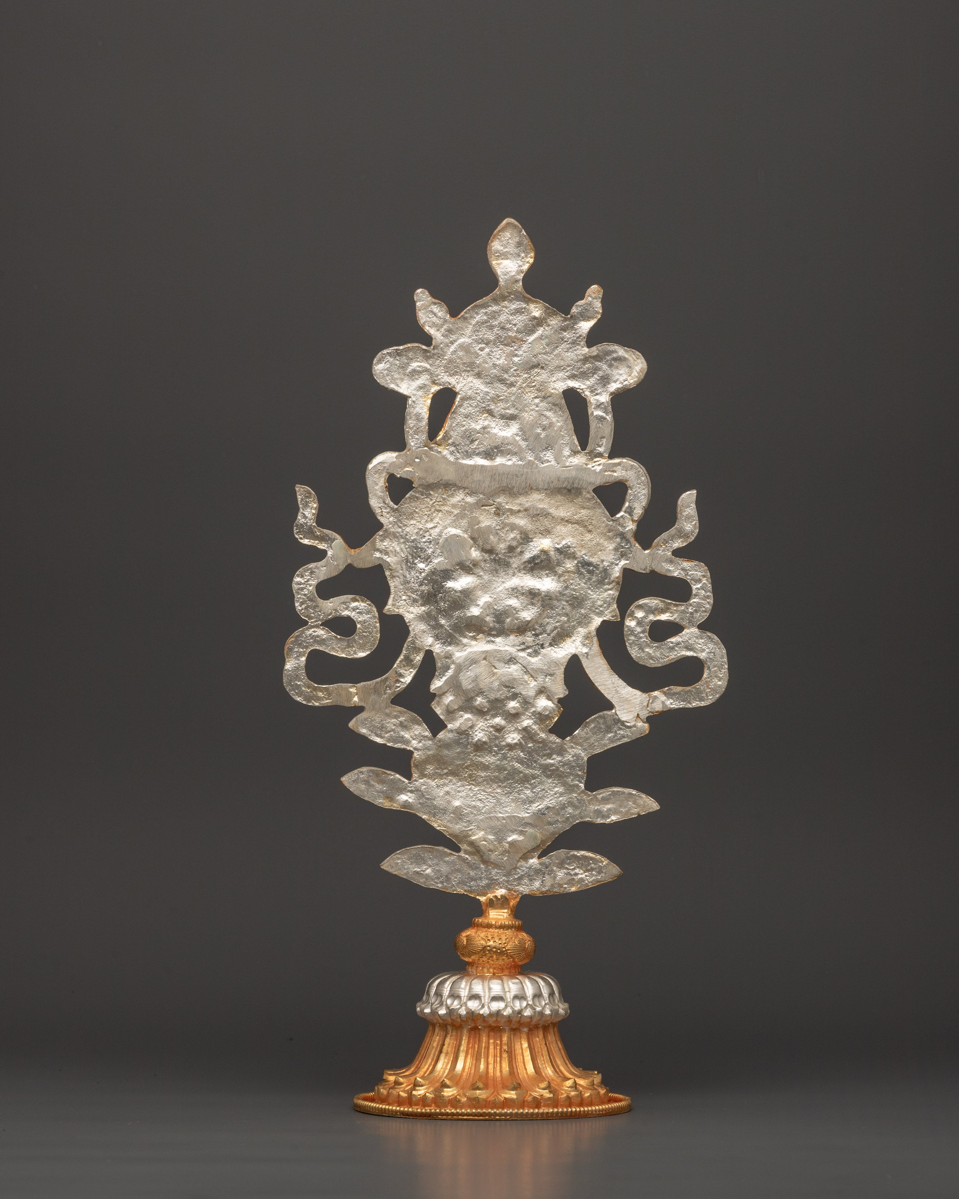 Buddhist Auspicious Symbol Altar Decor | Electro Gold & Silver Plated Tibetan Art