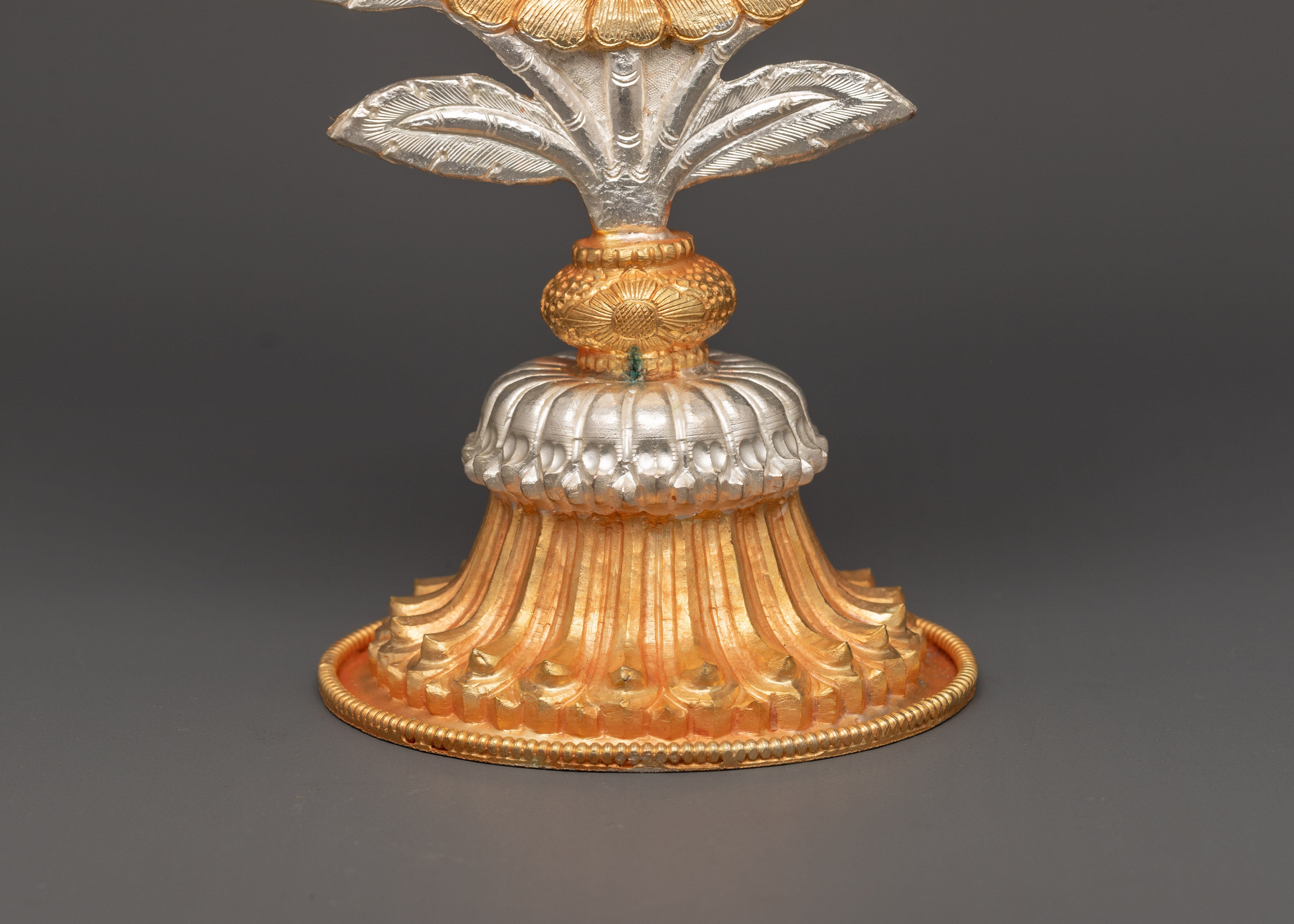 Buddhist Auspicious Symbol Altar Decor | Electro Gold & Silver Plated Tibetan Art
