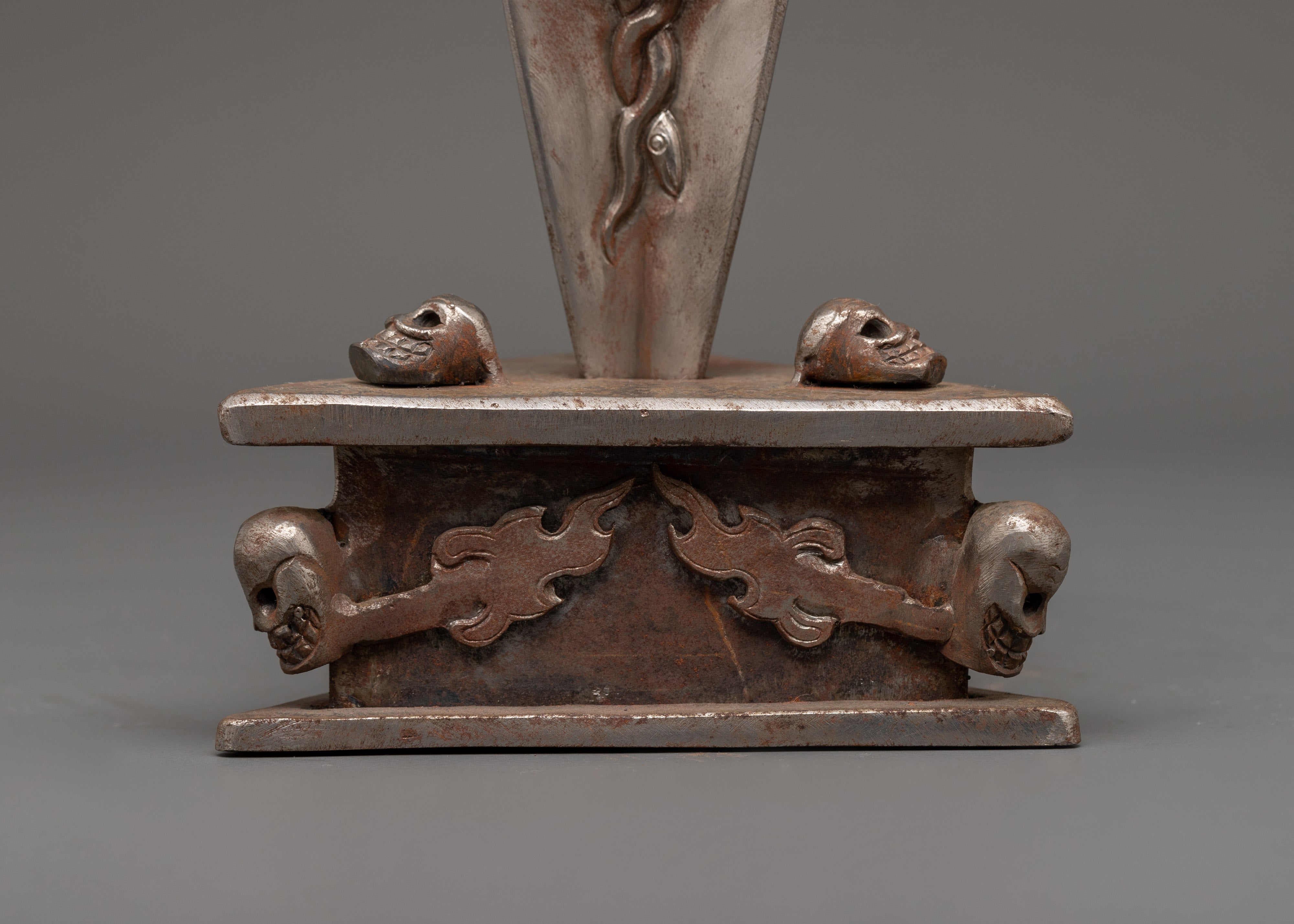 Iron Phurba with Deity Holding Vajra | Tibetan Tantric Ritual Dagger