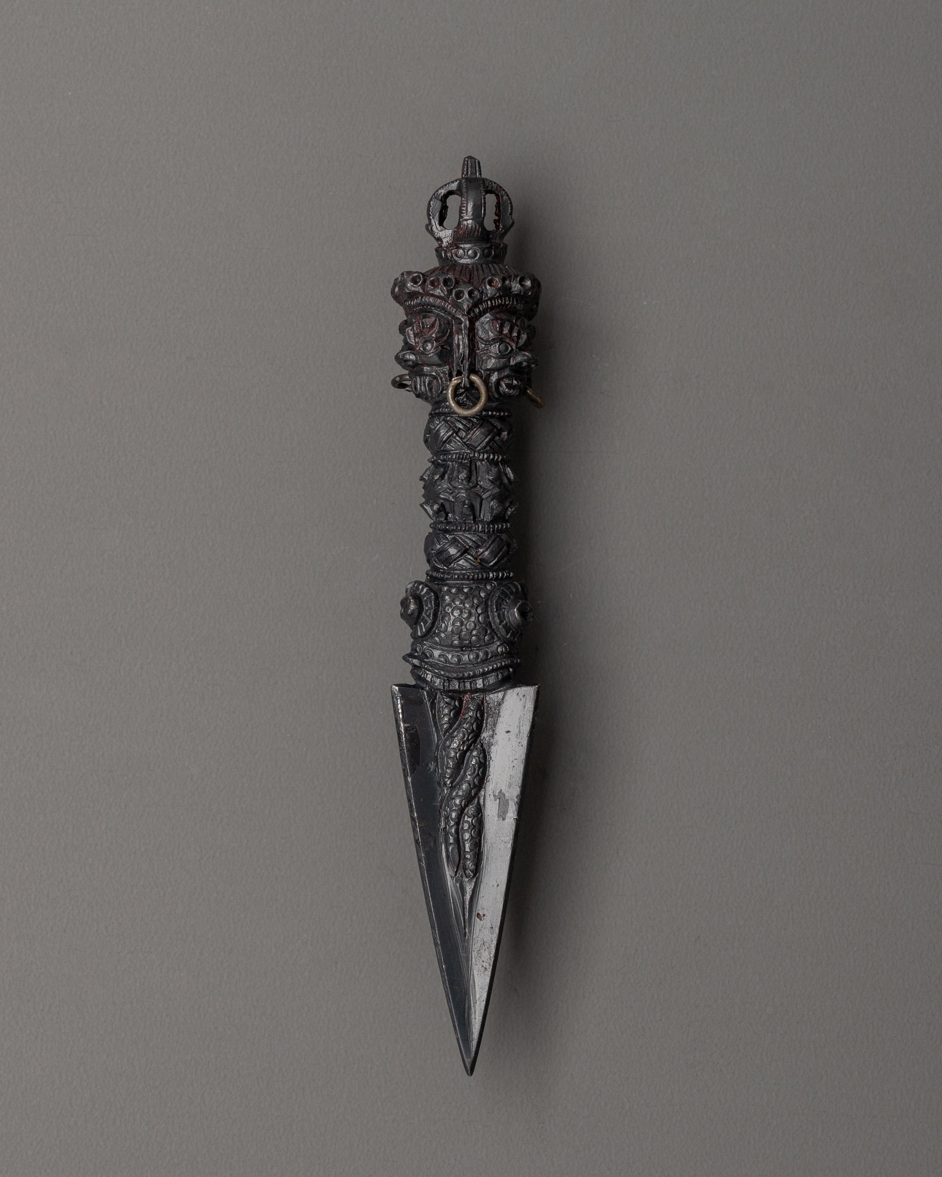 Tibetan Tantric Iron Phurba Dagger | Vajrakilaya Ritual Dagger for Protection