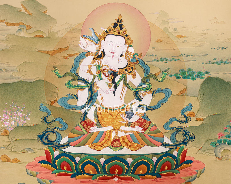 Vajrasattva Consort Thangka | Majestic Art of Sacred Purification and Enlightenment