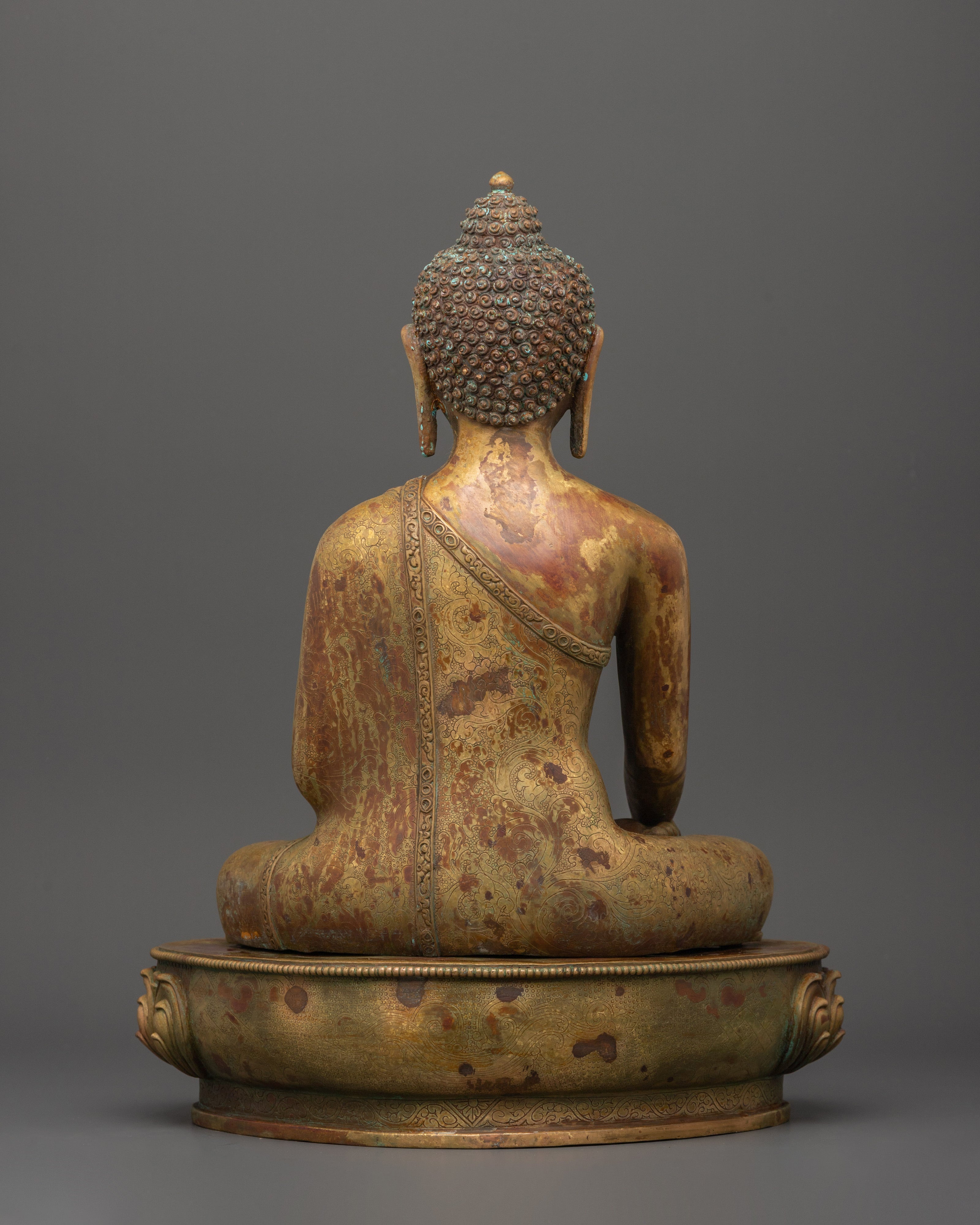 Tranquil Shakyamuni Buddha in Bhumisparsha Mudra | Gold-Plated Copper