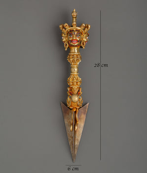Large Gold Plated Phurba Dagger | Tibetan Ritual Dagger in Copper