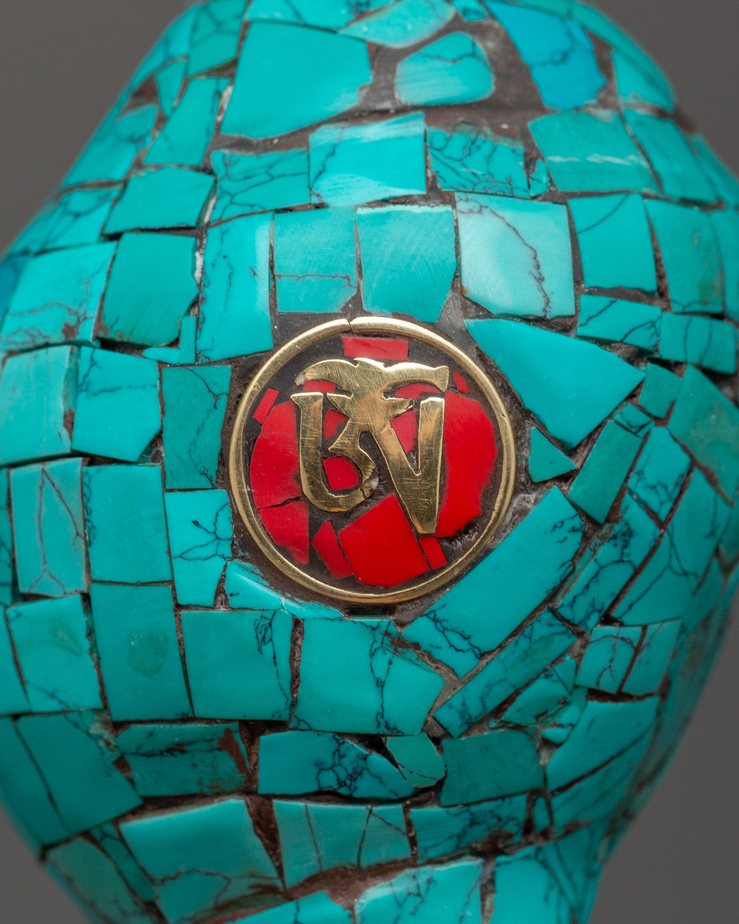 Conch Shell With Turquoise and Coral Stones | Buddhist Ritual Conch