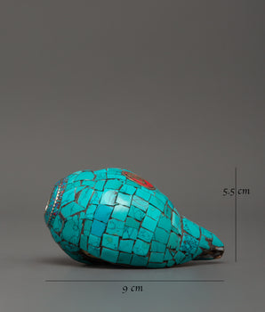 Conch Shell With Turquoise and Coral Stones | Buddhist Ritual Conch