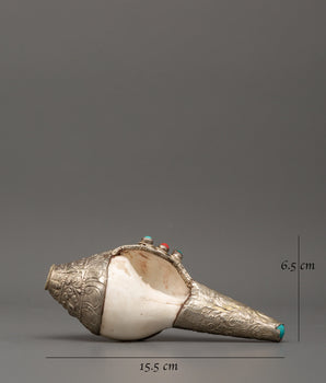 Conch Symbol of Sound and Spirituality | Silver Plated with Turquoise & Coral Inlays