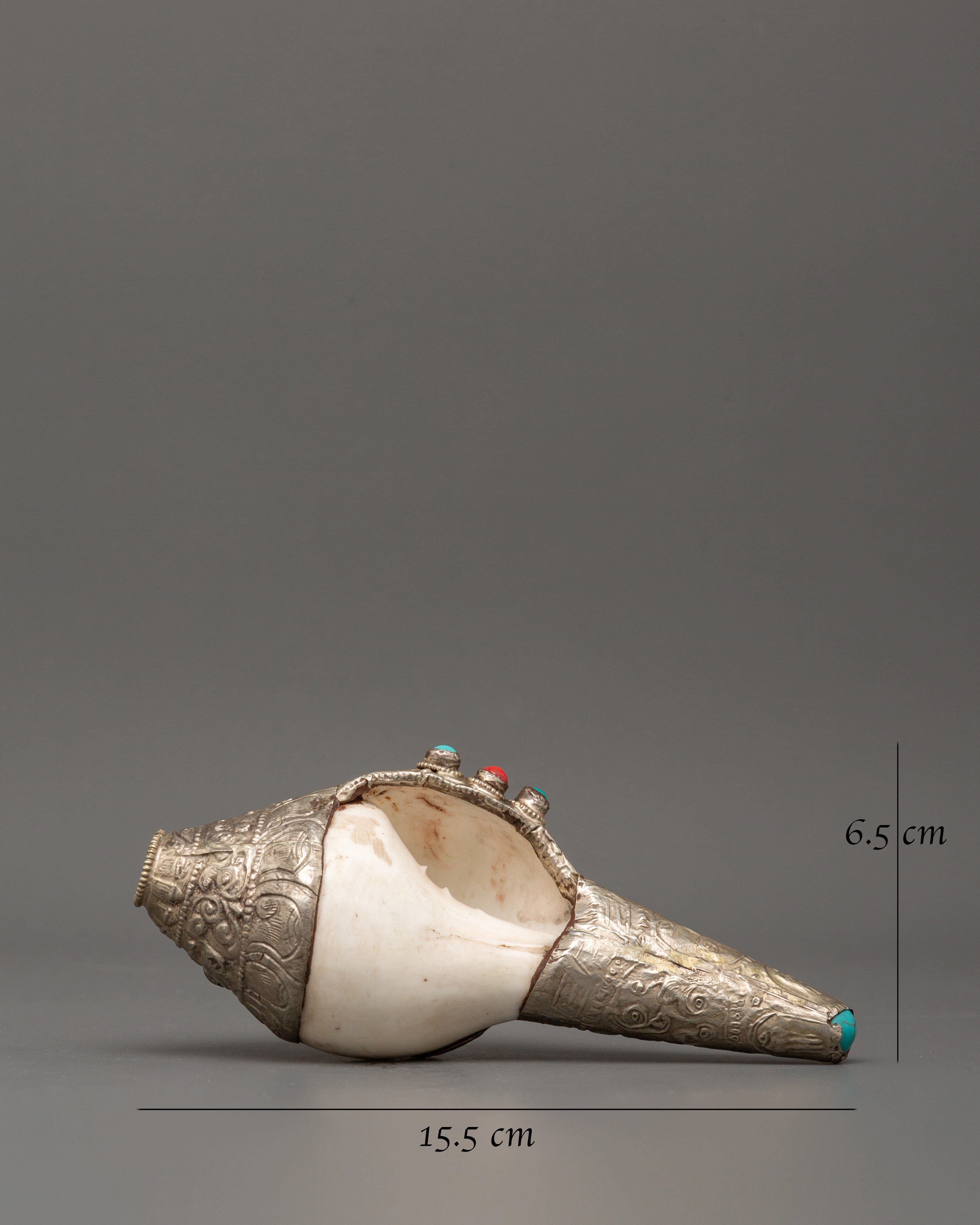 Conch Symbol of Sound and Spirituality | Silver Plated with Turquoise & Coral Inlays