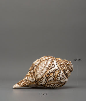 Medicine Buddha Carved Conch | Spiritual Buddhist Intricate Artwork