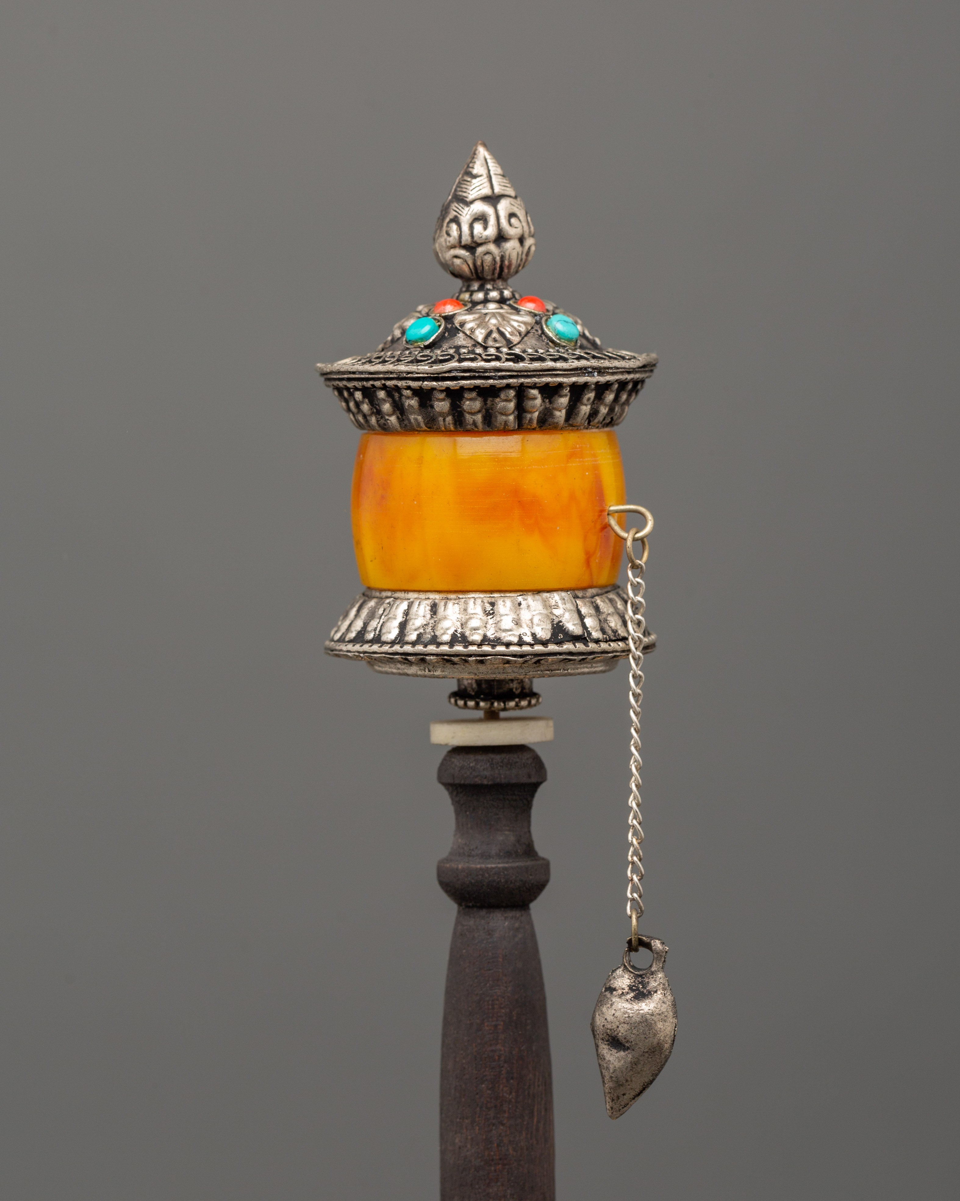 Tibetan Prayer Wheel with Amber | Perfect for Meditation, Rituals, and Spiritual Energy Flow