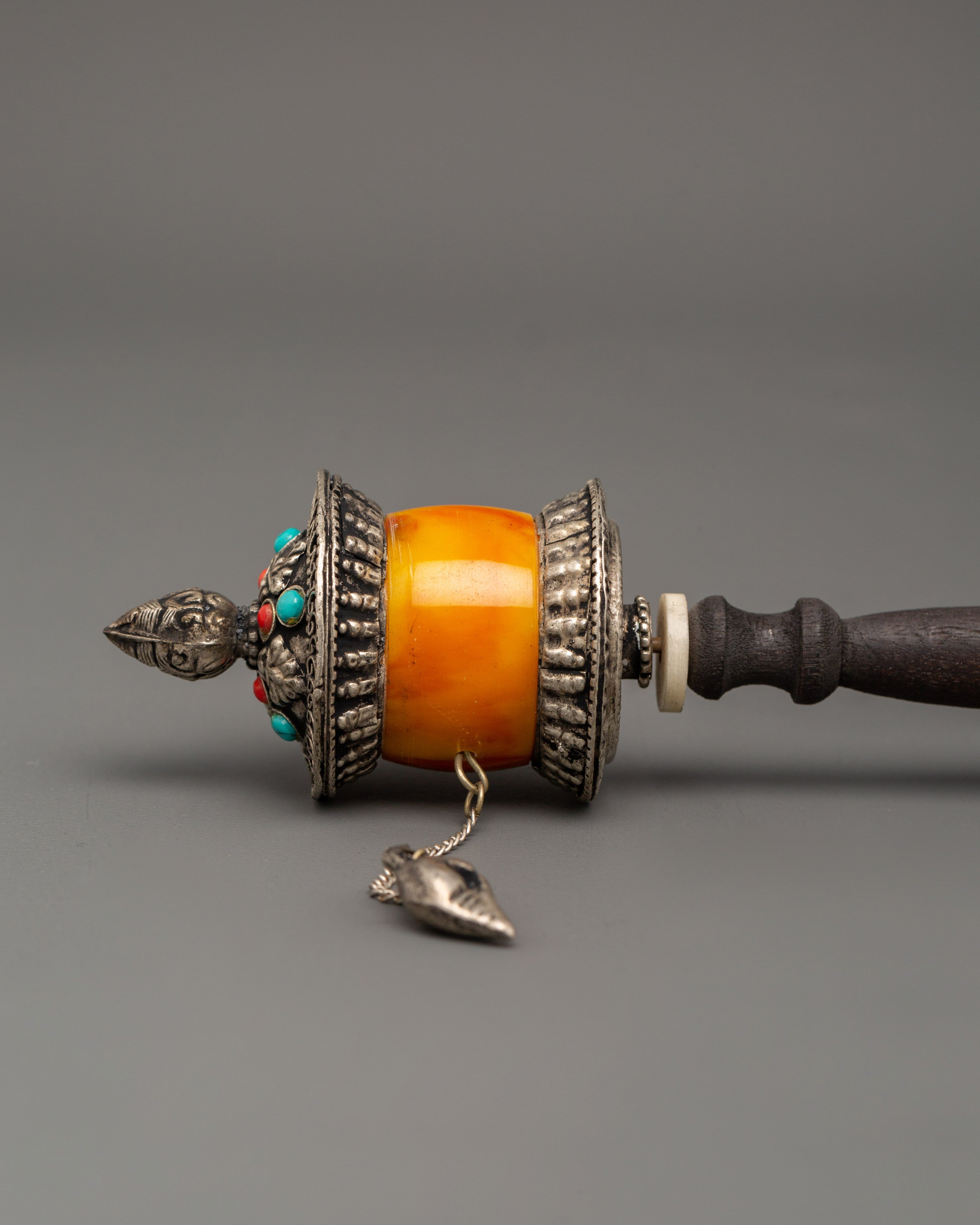 Tibetan Prayer Wheel with Amber | Perfect for Meditation, Rituals, and Spiritual Energy Flow