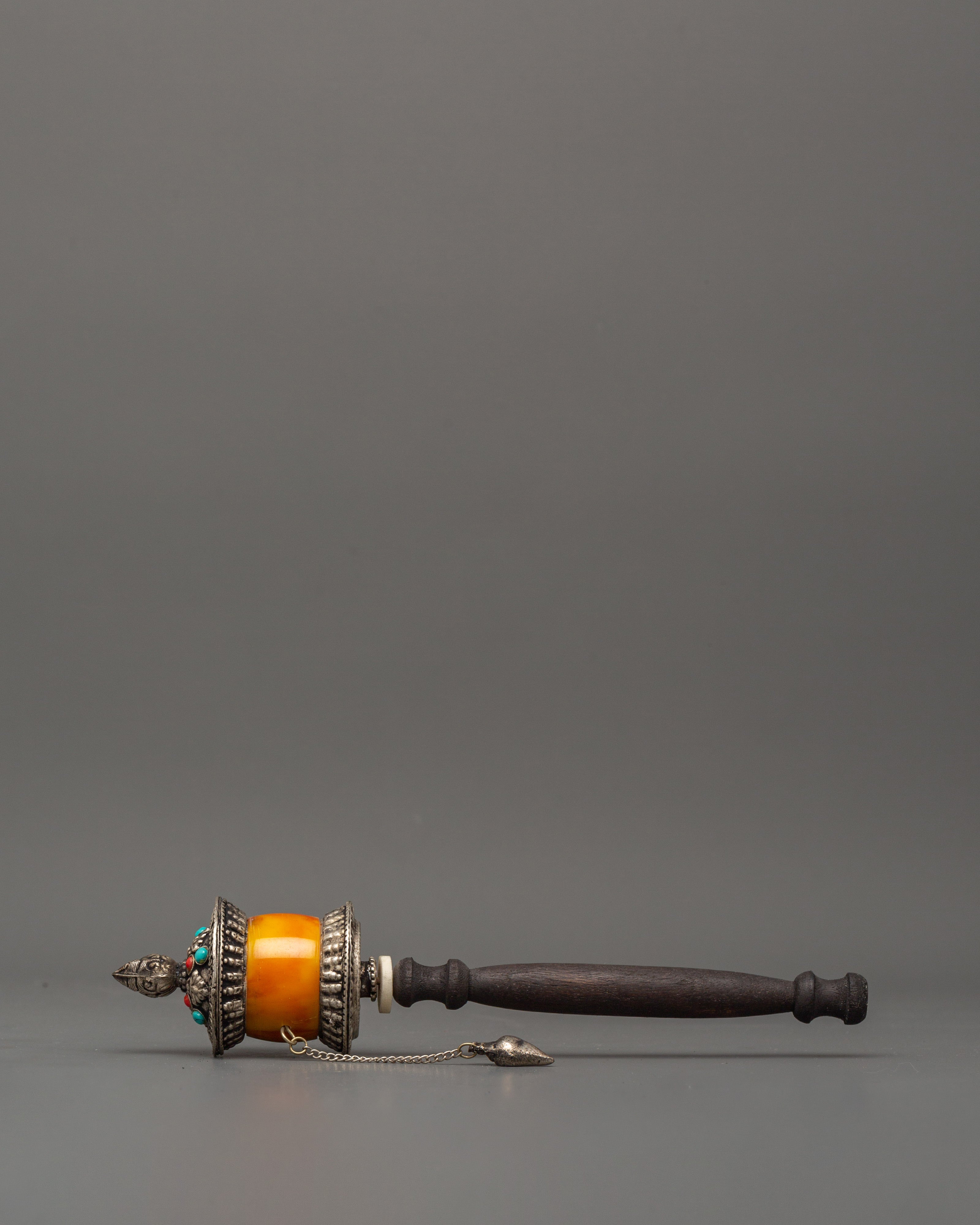 Tibetan Prayer Wheel with Amber | Perfect for Meditation, Rituals, and Spiritual Energy Flow