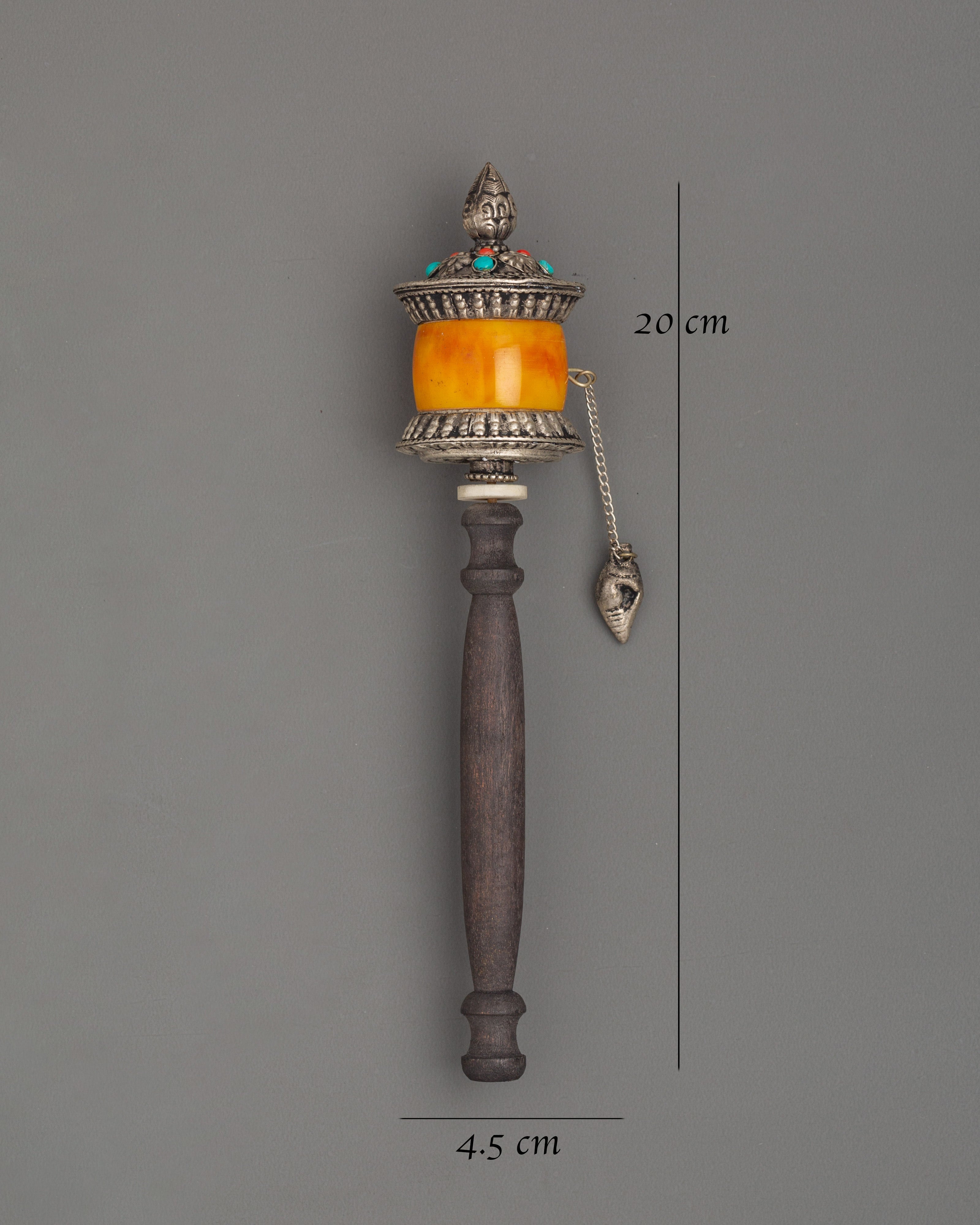 Tibetan Prayer Wheel with Amber | Perfect for Meditation, Rituals, and Spiritual Energy Flow