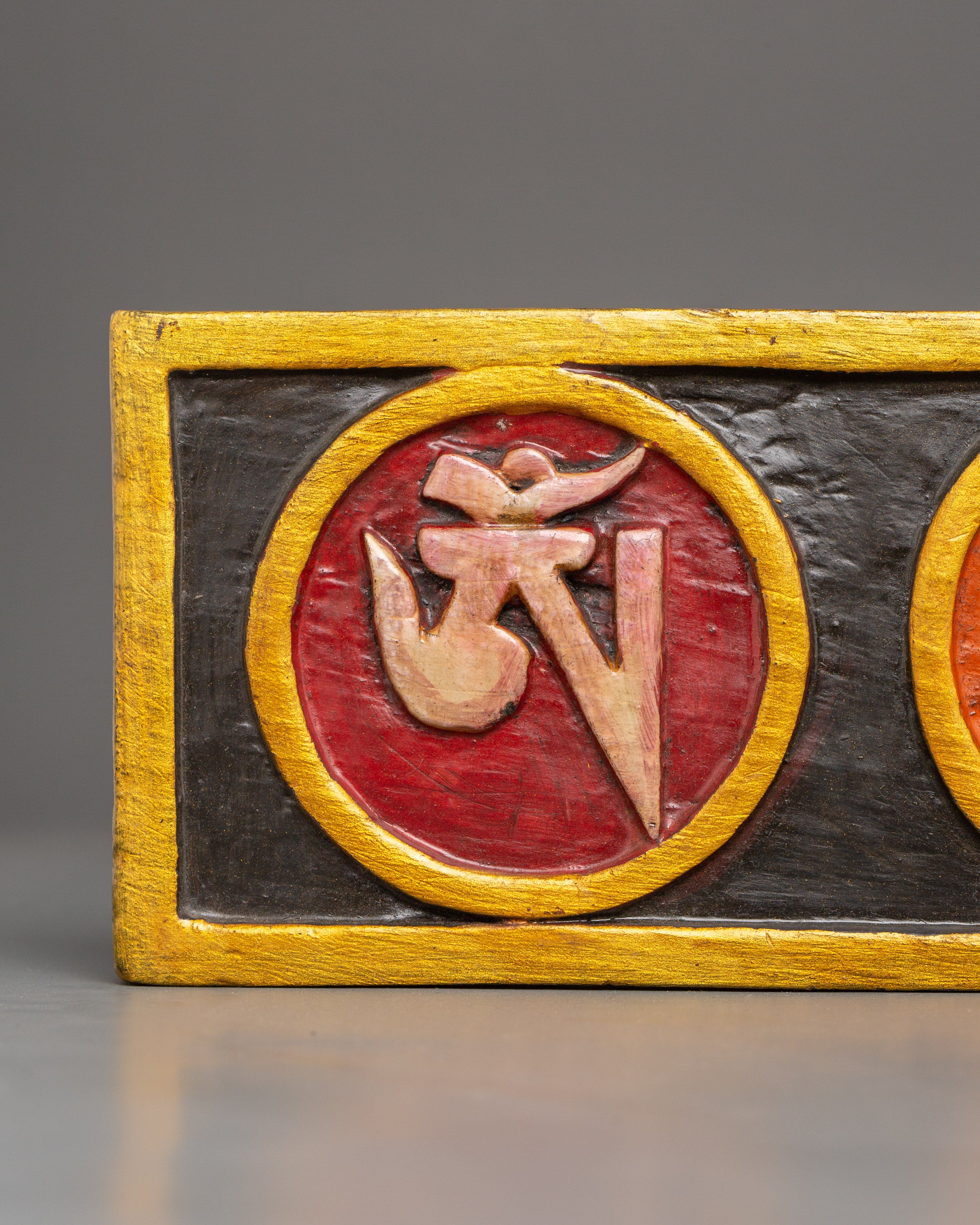 Tibetan Mantra Wall Hanging in Wood | Hand-Painted Sacred Art