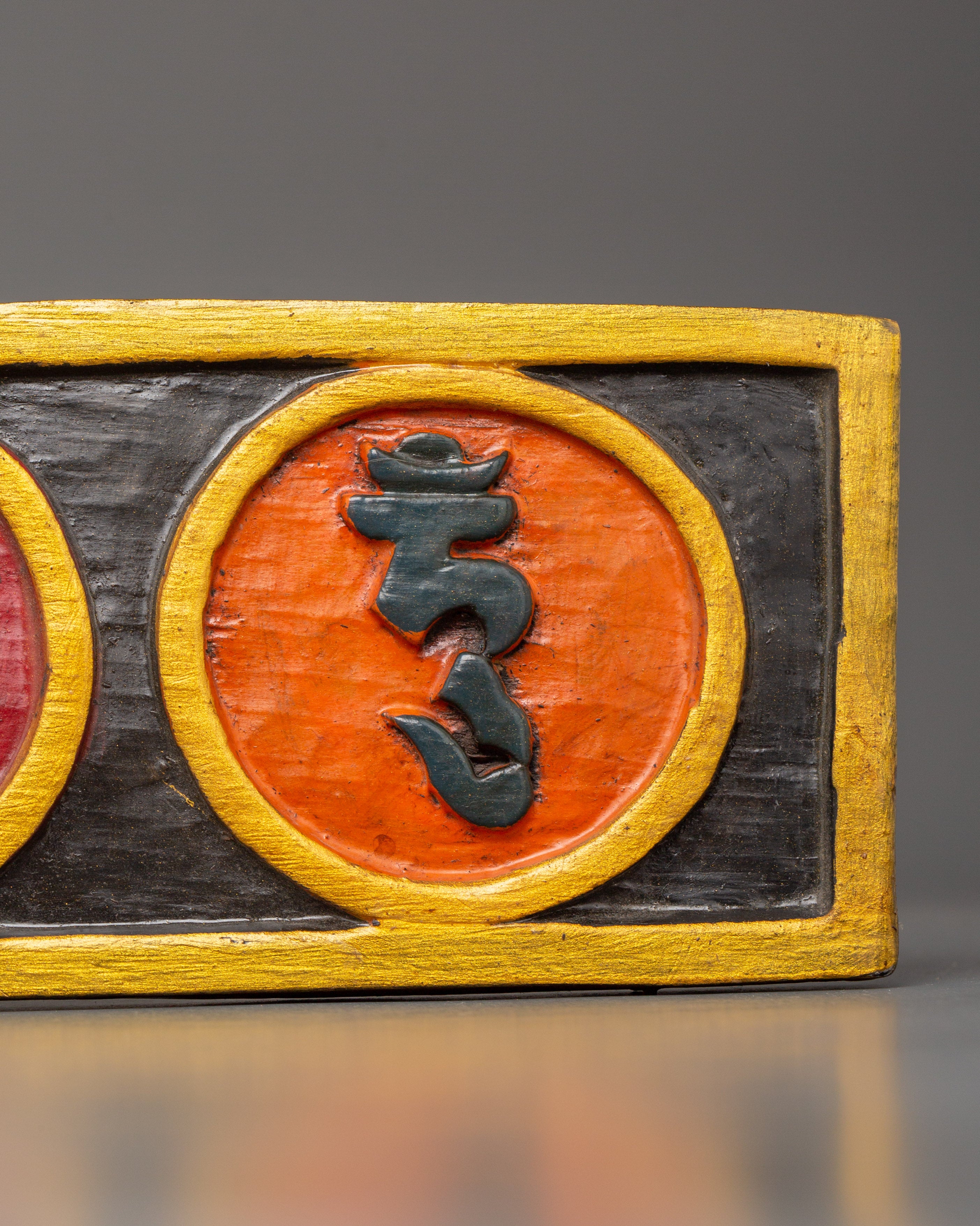 Tibetan Mantra Wall Hanging in Wood | Hand-Painted Sacred Art