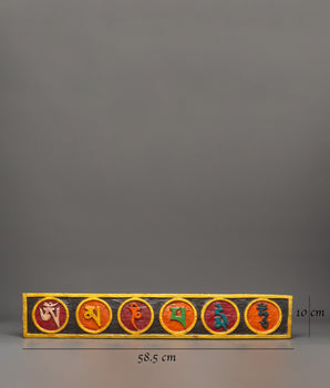 Tibetan Mantra Wall Hanging in Wood | Hand-Painted Sacred Art