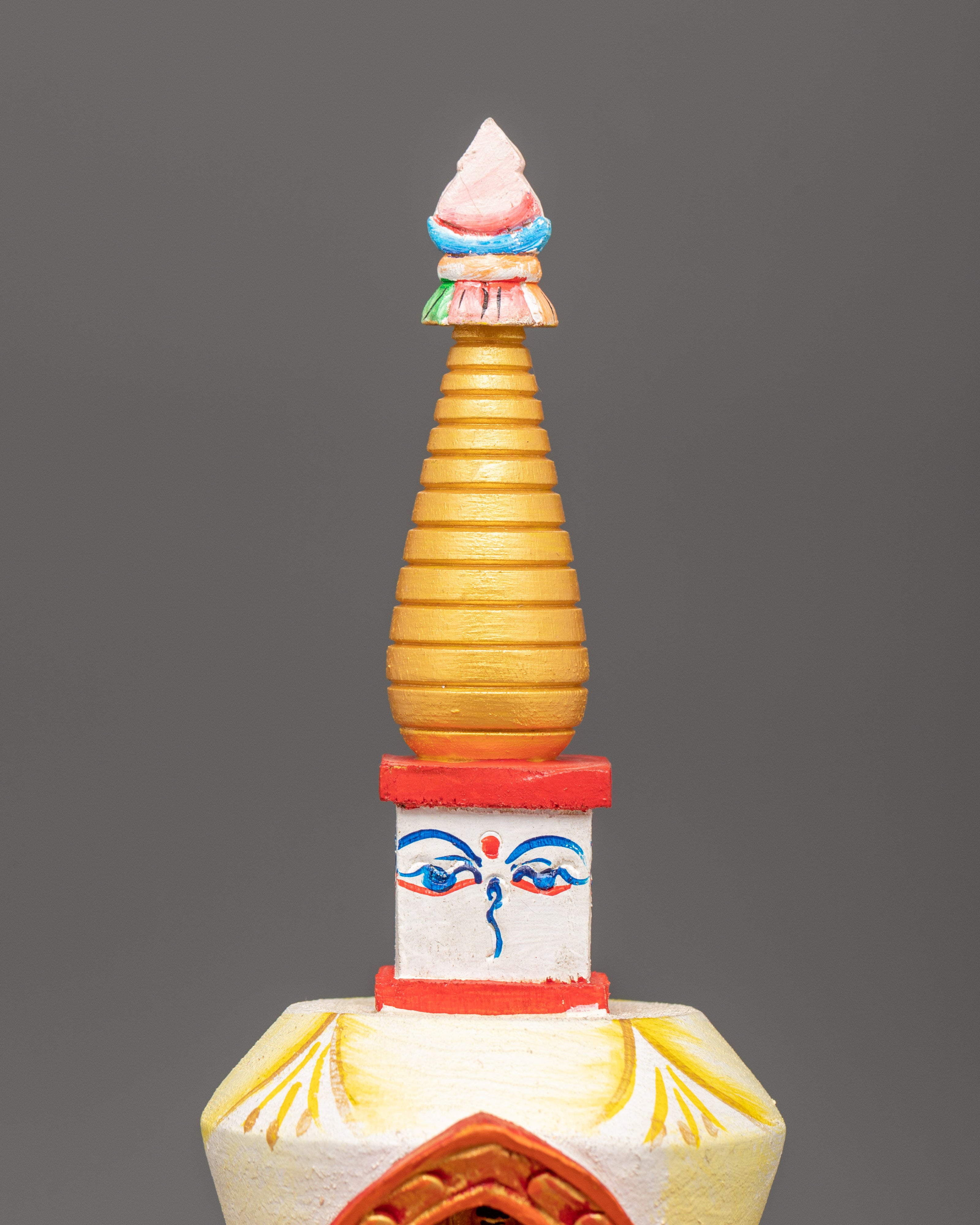 Hand-Painted Wooden Stupa | Tibetan Altar Symbol of Enlightenment