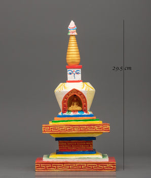 Hand-Painted Wooden Stupa | Tibetan Altar Symbol of Enlightenment