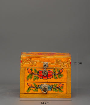 Tibetan Wooden Box with Drawers | Spiritual Storage for Jewelry or Altar Items