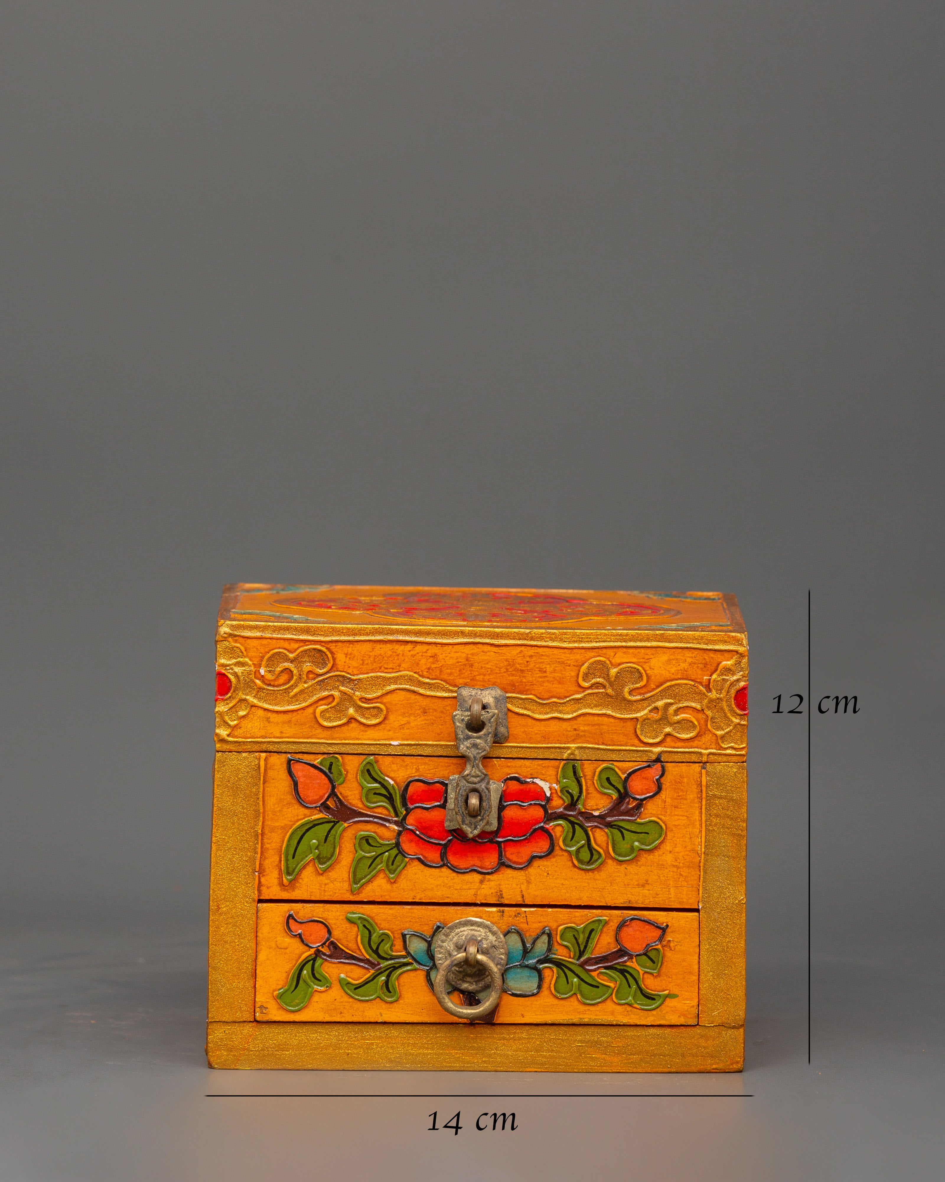 Tibetan Wooden Box with Drawers | Spiritual Storage for Jewelry or Altar Items