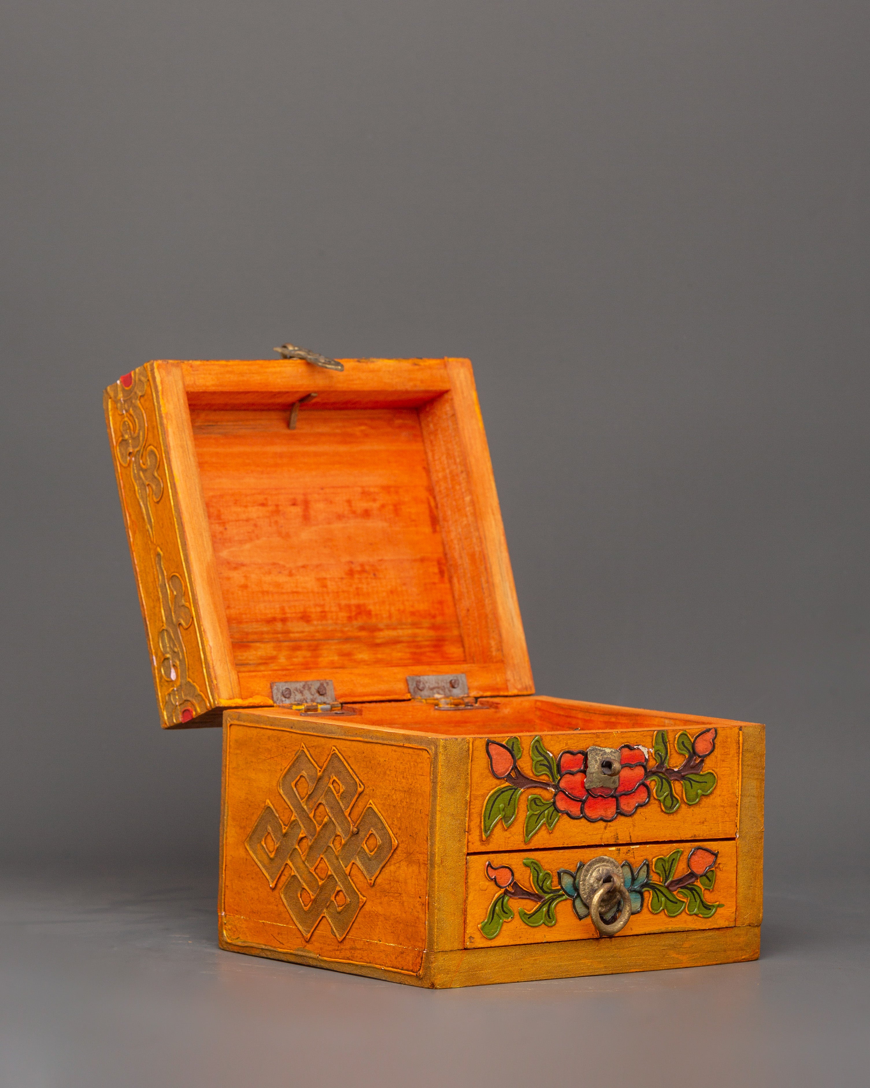 Tibetan Wooden Box with Drawers | Spiritual Storage for Jewelry or Altar Items