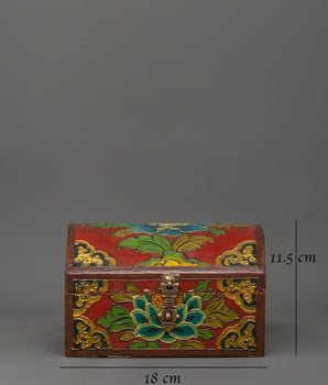 Red Tibetan wooden box | Himalayan Storage Chest