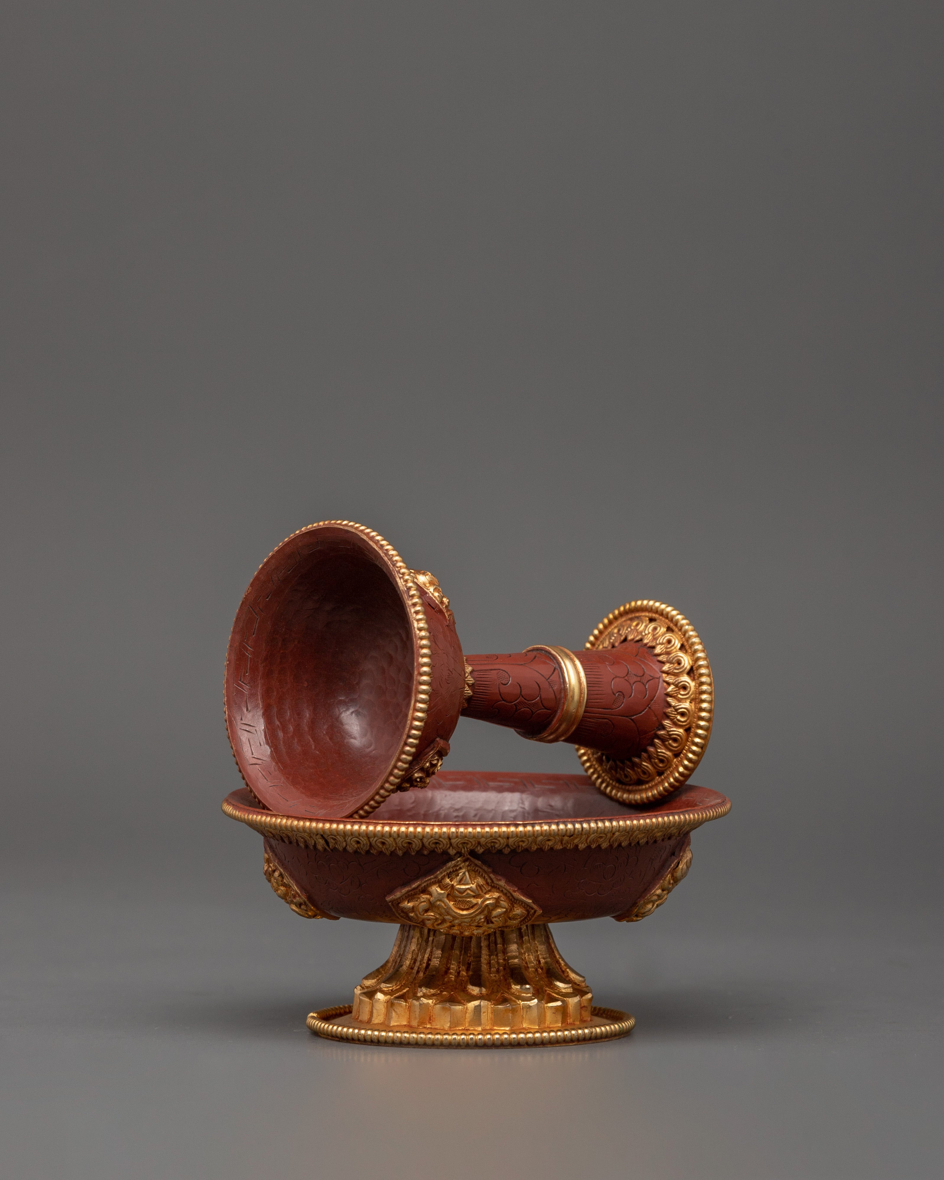 Gold-Plated Copper Serkyem Set |  Tibetan Tea Offering Vessel