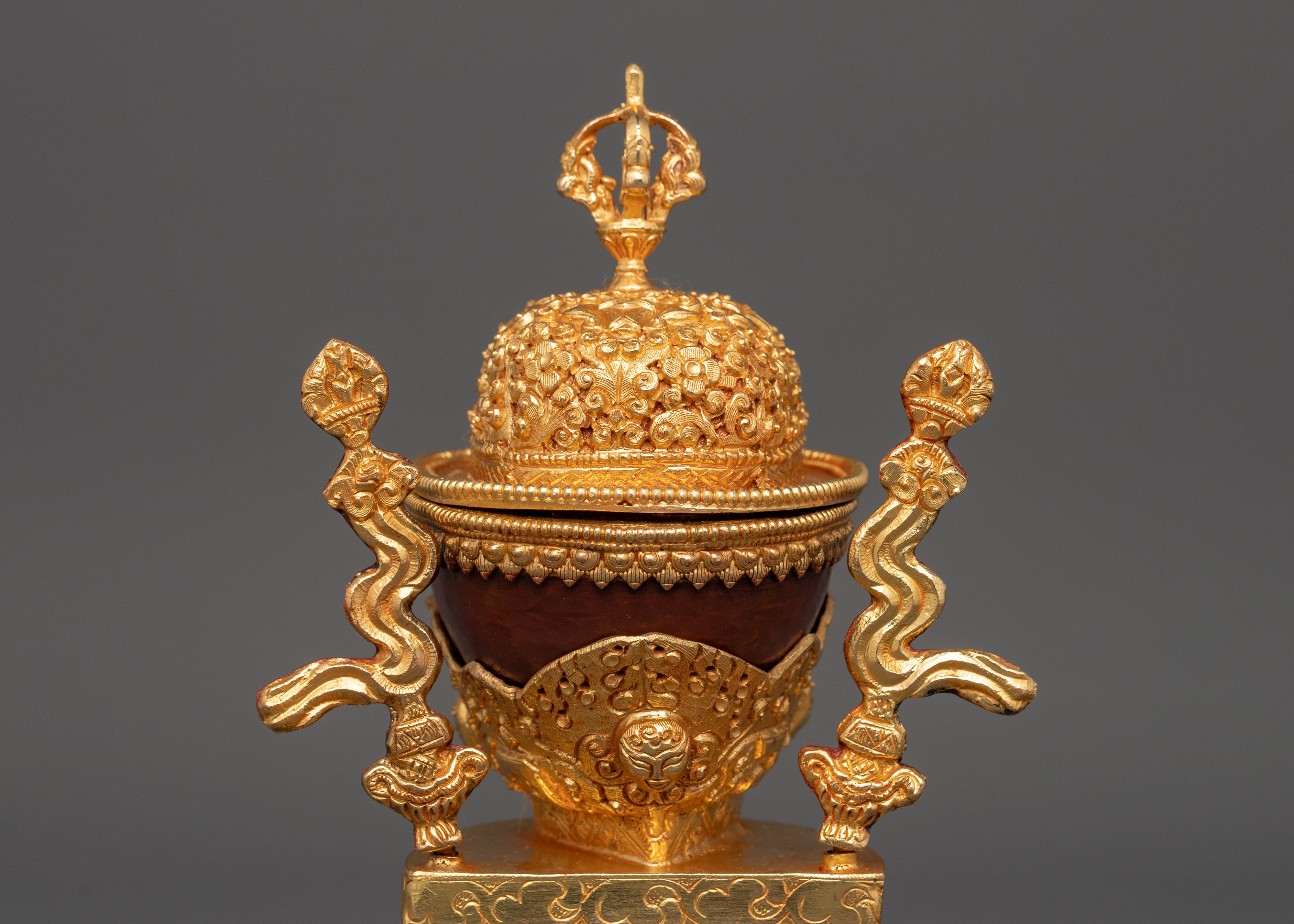 Gold-Plated Kapala Skull Cup | Ritual Skull Cup for Vajrayana Offerings