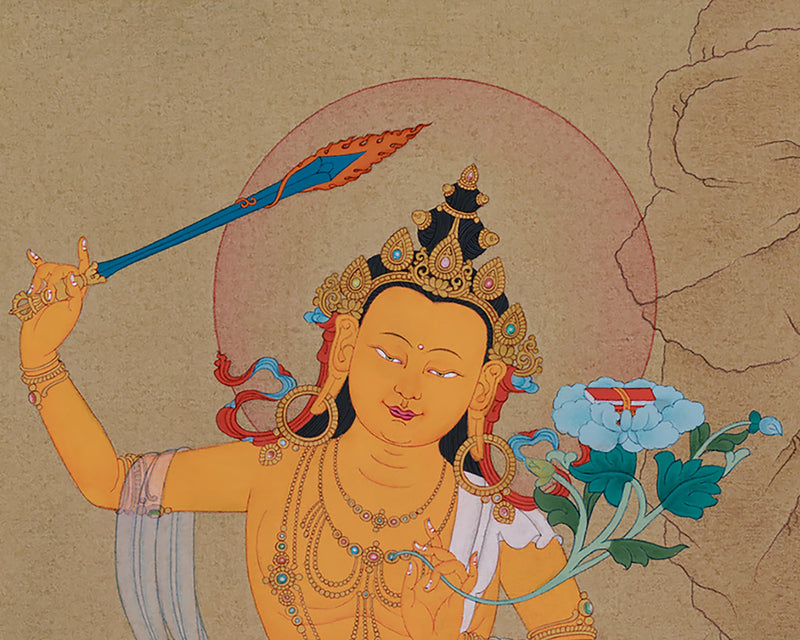 Manjushri Art | Himalayan Bodhisattva Thangka | Spiritual Wisdom and Enlightenment