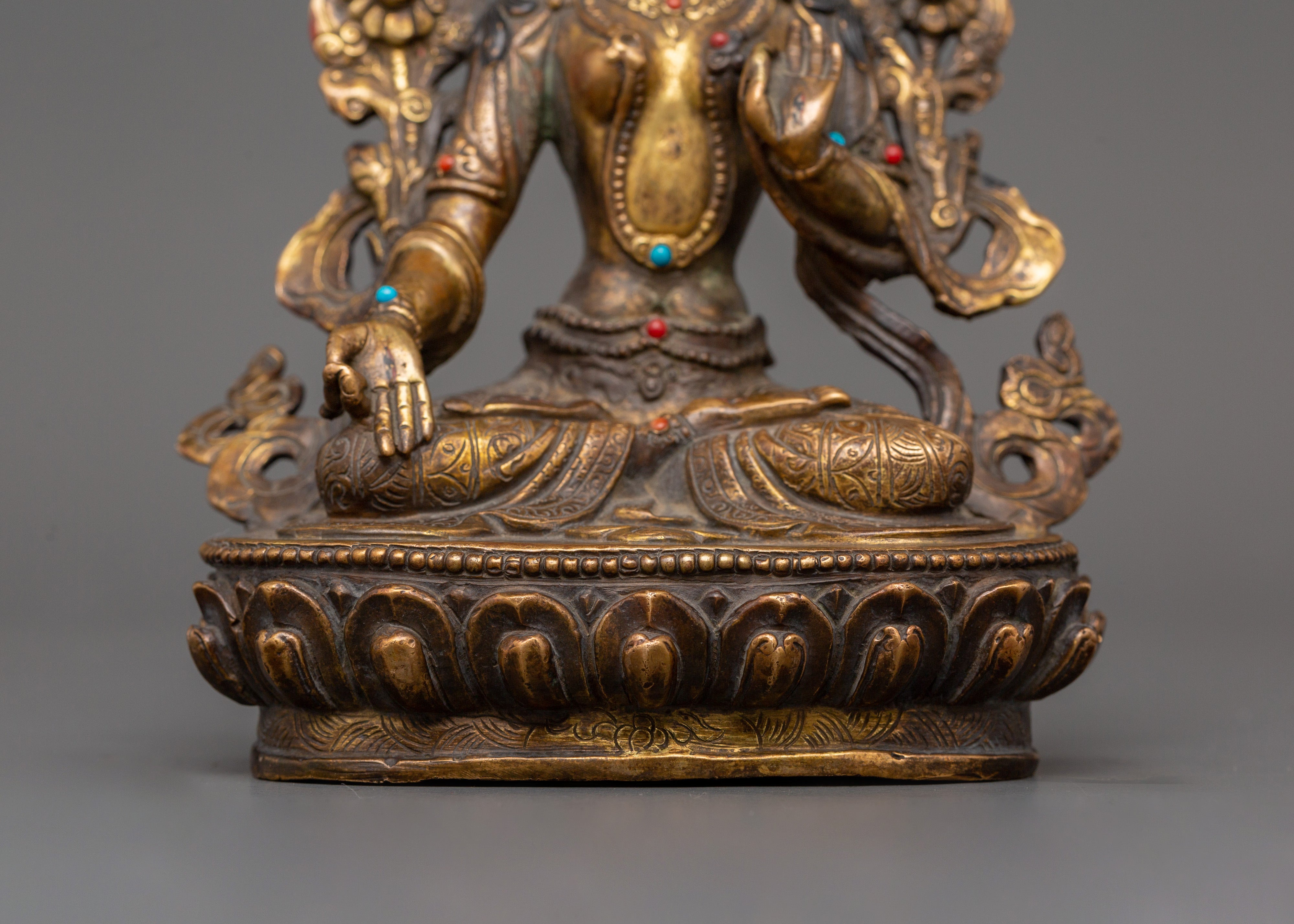 Tibetan White Tara Sculpture | Gold-Plated Copper Deity of Compassion